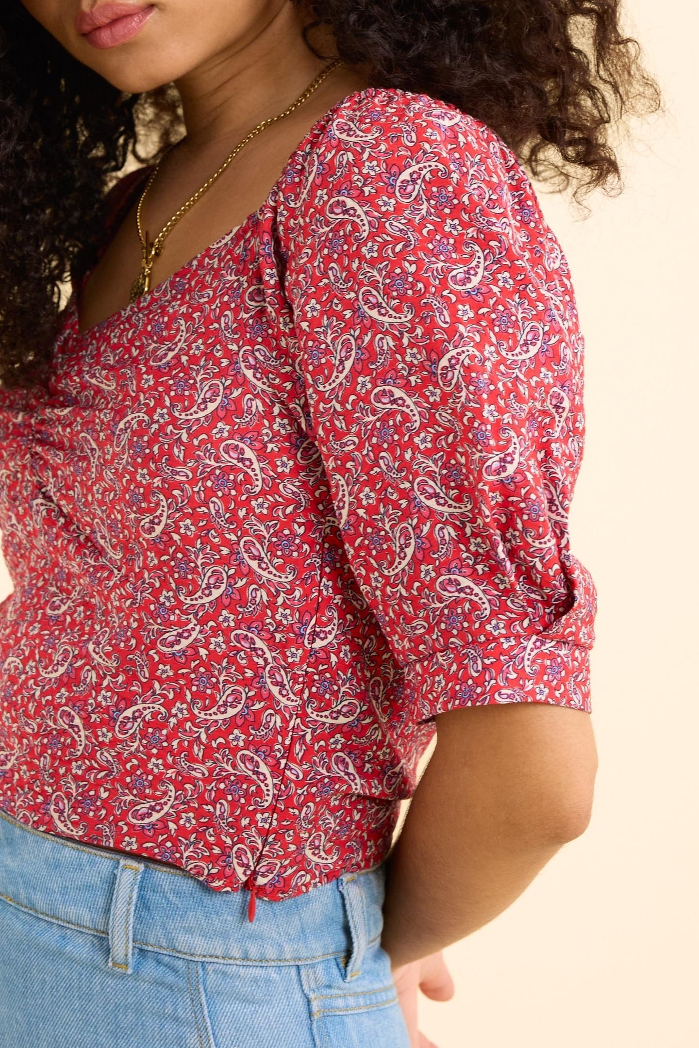 RED PAISLEY PRINT TOP CARMINE RED 7