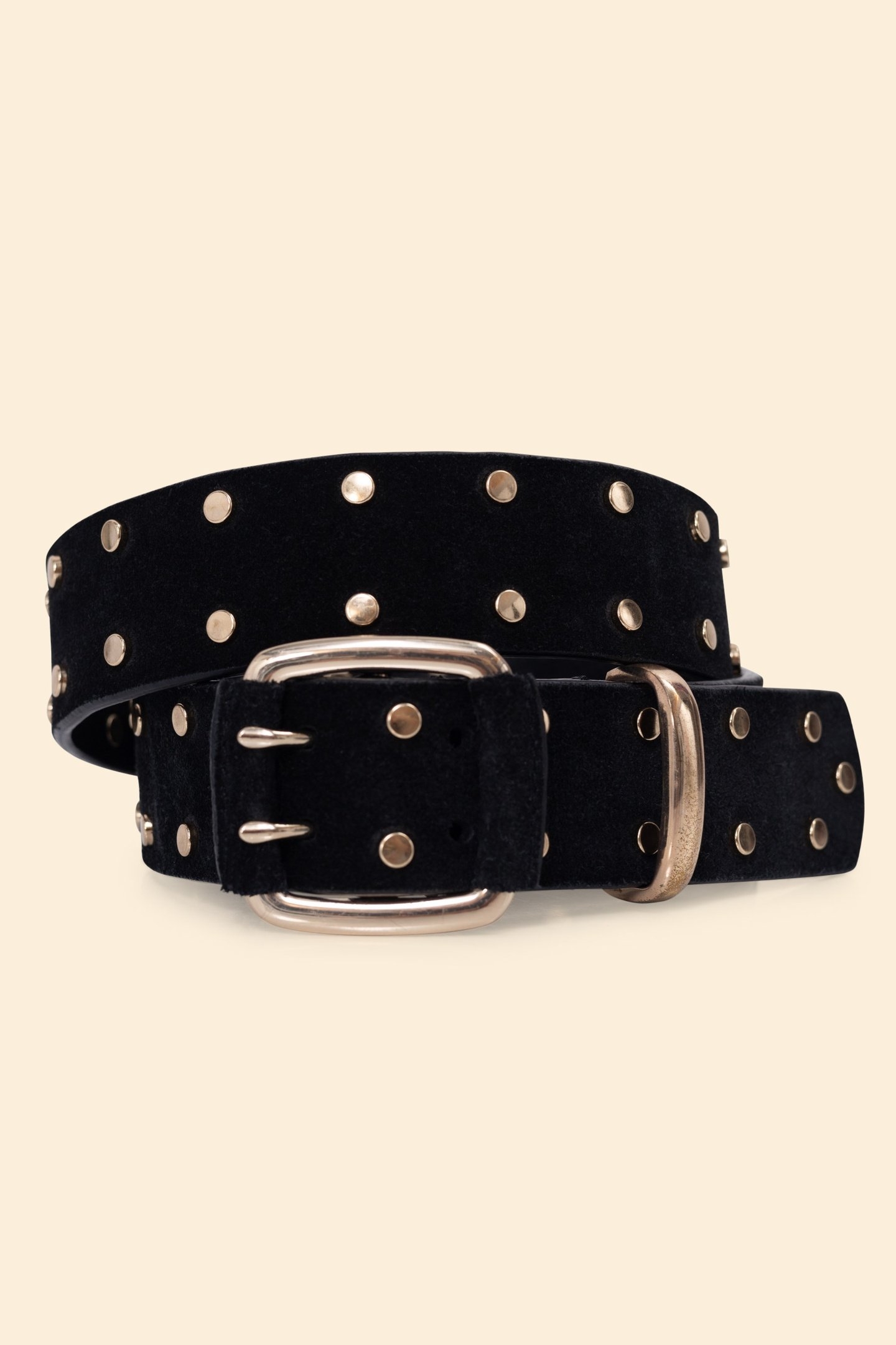 BLACK LEATHER BELT WITH GOLD STUD DECORATION BLACK 1