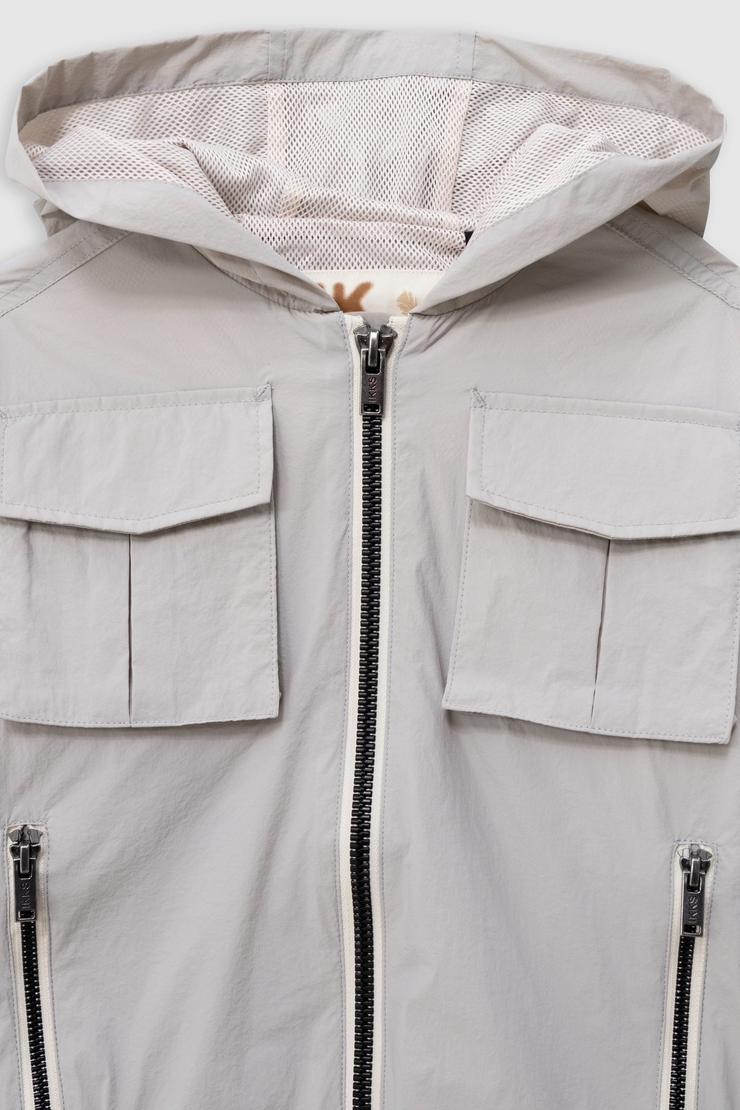 GREY NYLON MULTI-POCKET HOODED JACKET 4