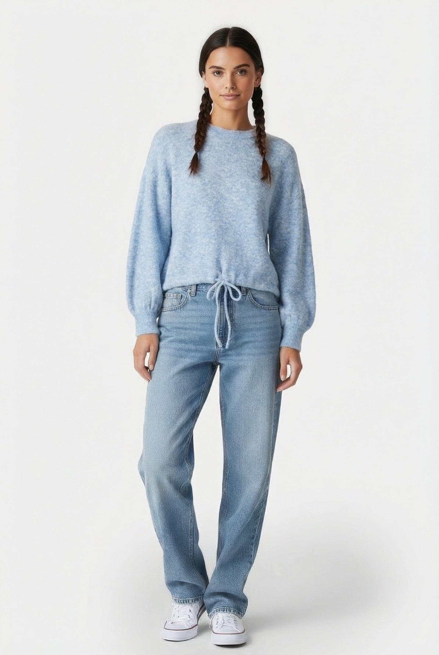 PUFF SLEEVE SWEATER WOOL ELASTANE BLEND KNIT POWDER BLUE 1