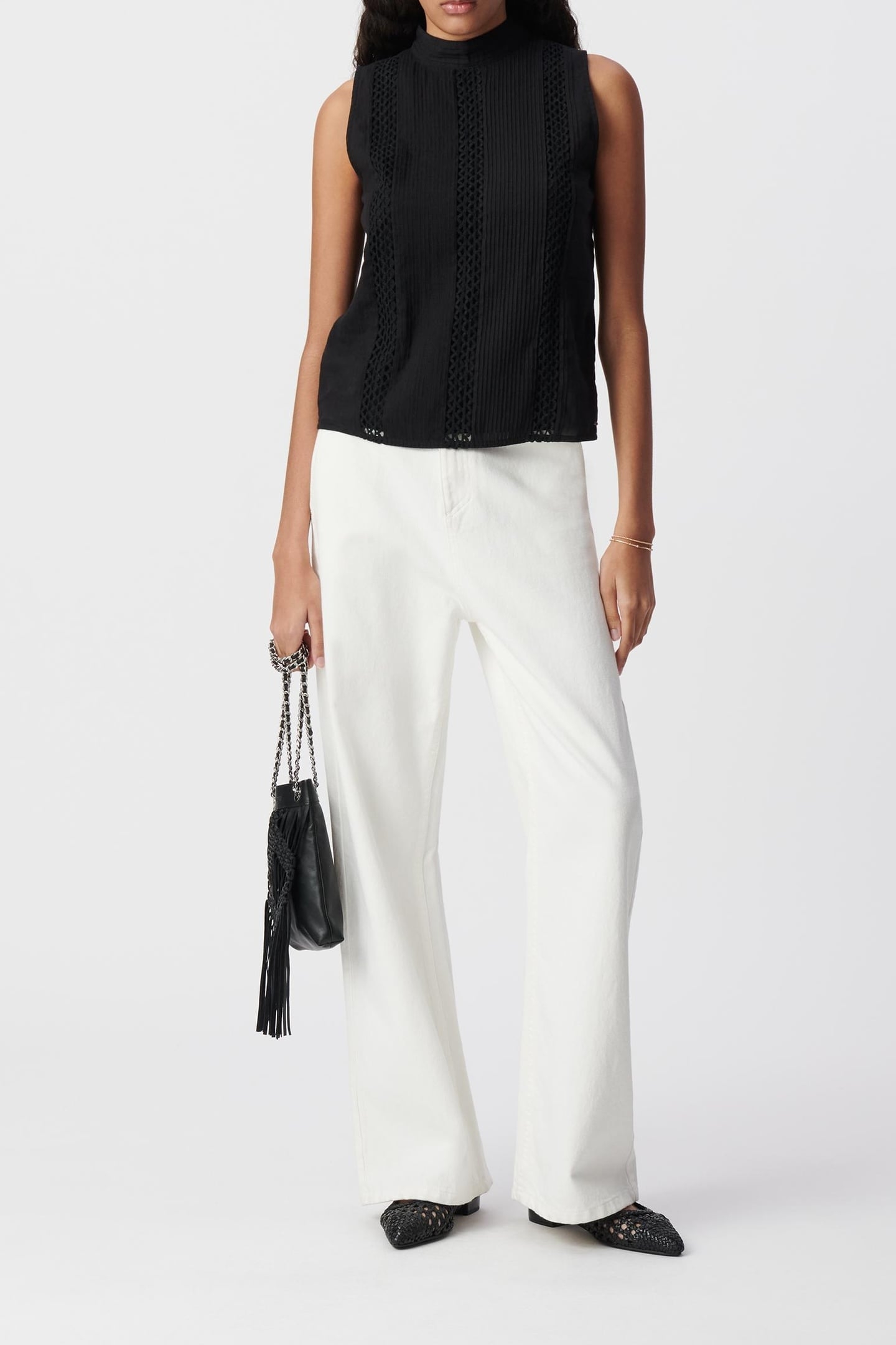 BLACK ORGANIC COTTON TOP DECORATED WITH TRIMMINGS 1