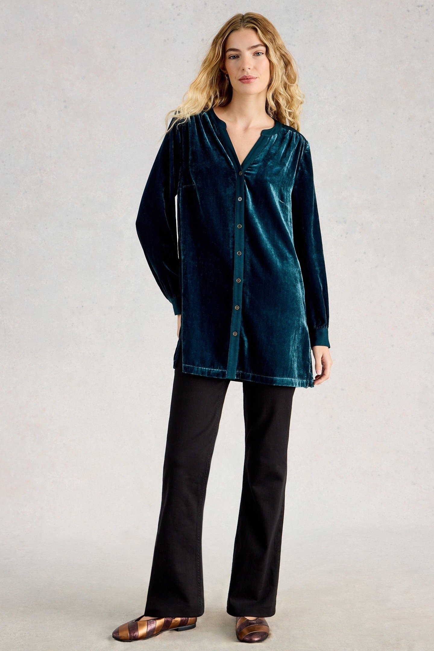 OLIVE VELVET TUNIC DARK TEAL 1