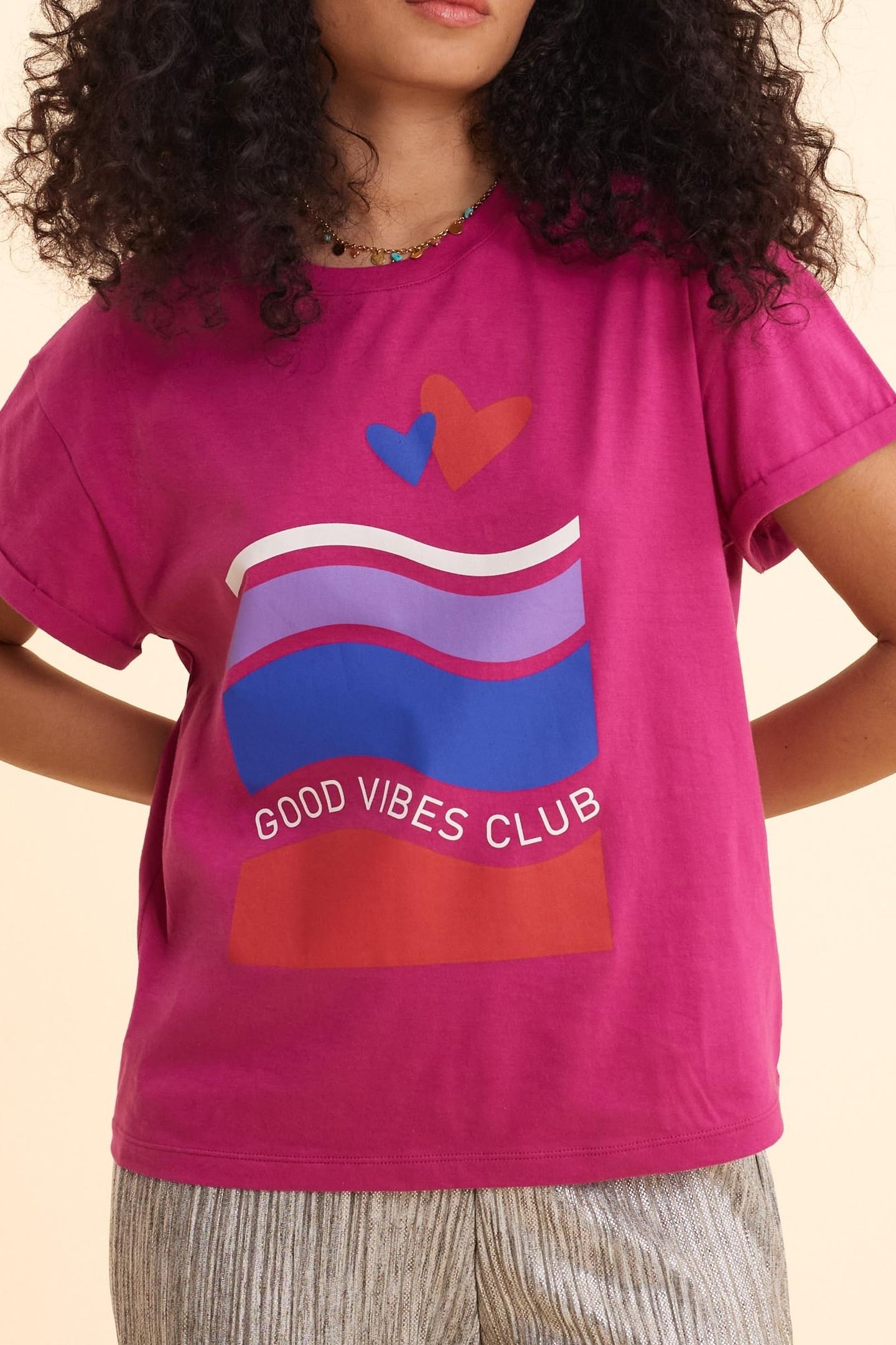 PINK T-SHIRT MESSAGE, STRIPES, HEARTS VIOLINE 2