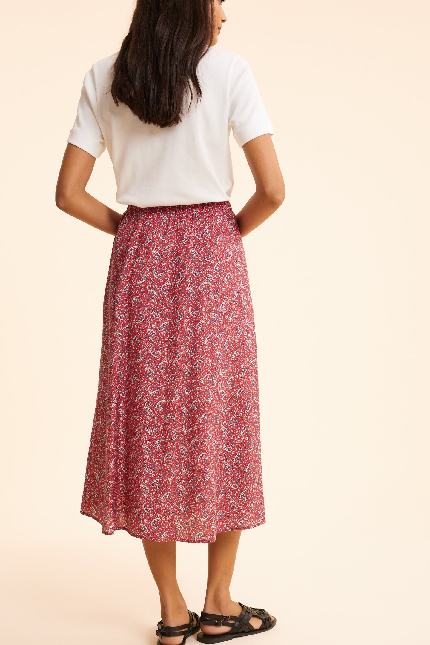 RED PAISLEY PRINT MIDI SKIRT CARMINE RED 4