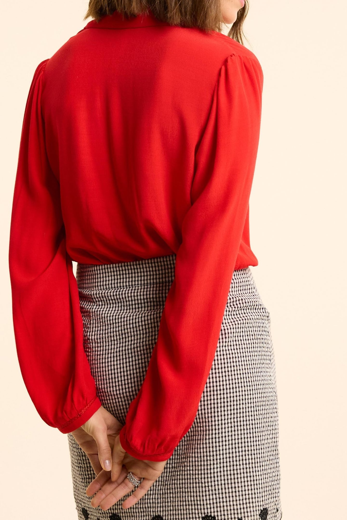 RED FLOWING SHIRT WITH BRAID DETAIL CARMINE RED 4