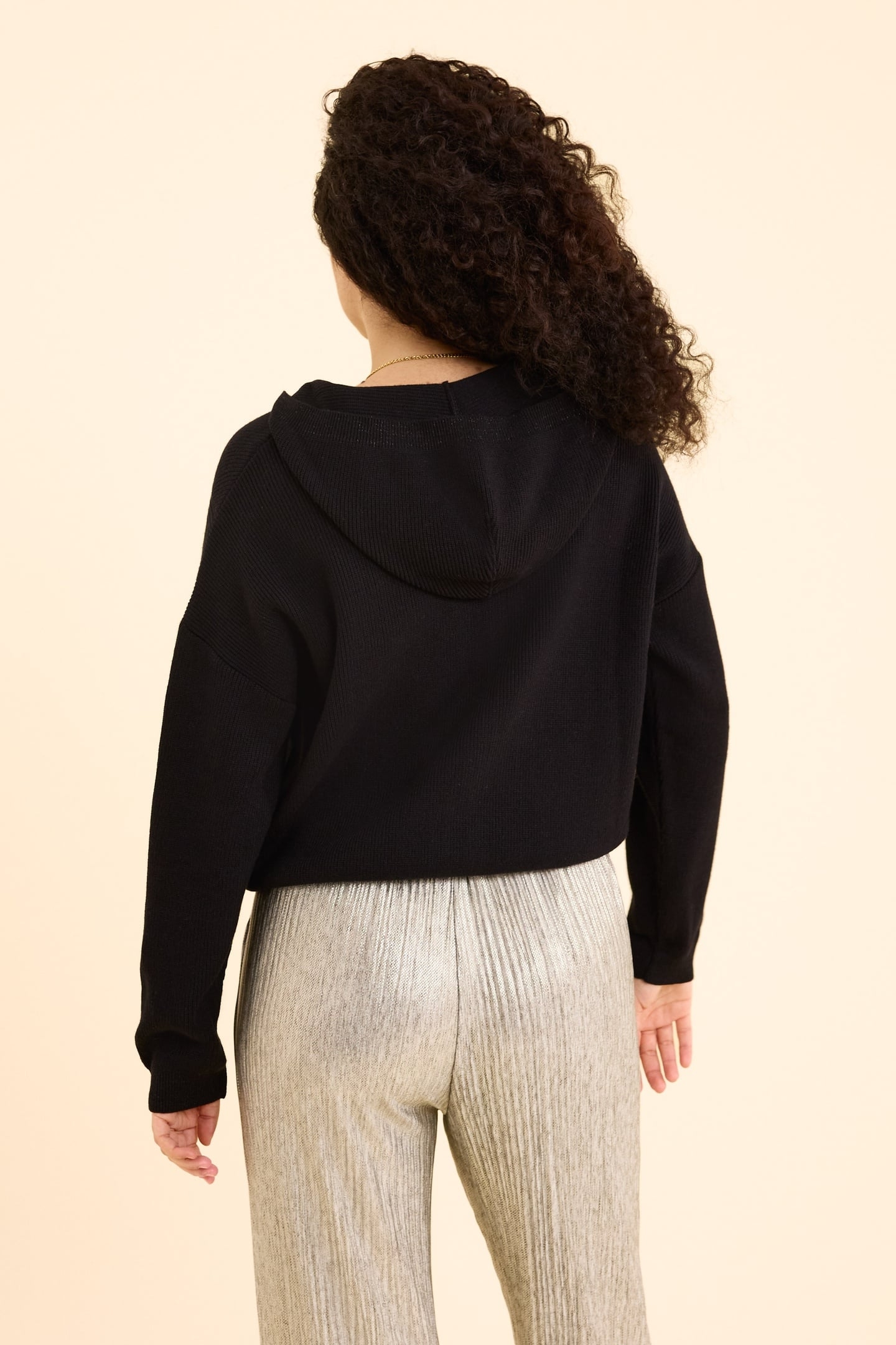 BLACK KNITTED HOODED CARDIGAN BLACK 4