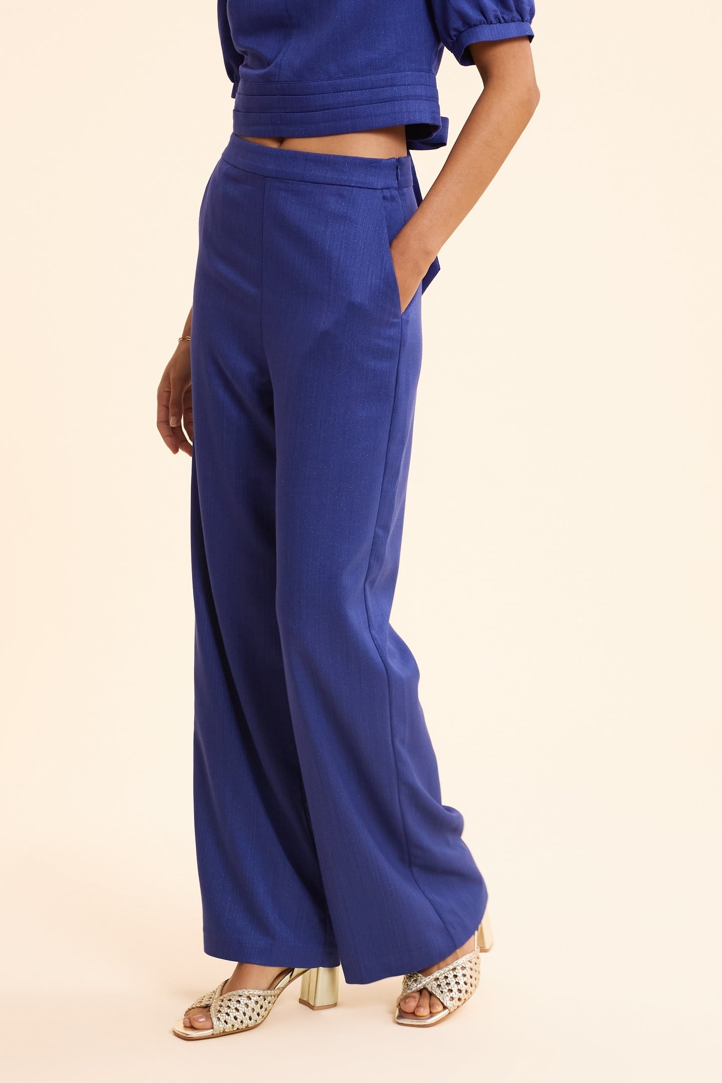 BLUE GLITTERY WIDE-LEG TROUSERS SAPPHIRE BLUE 4