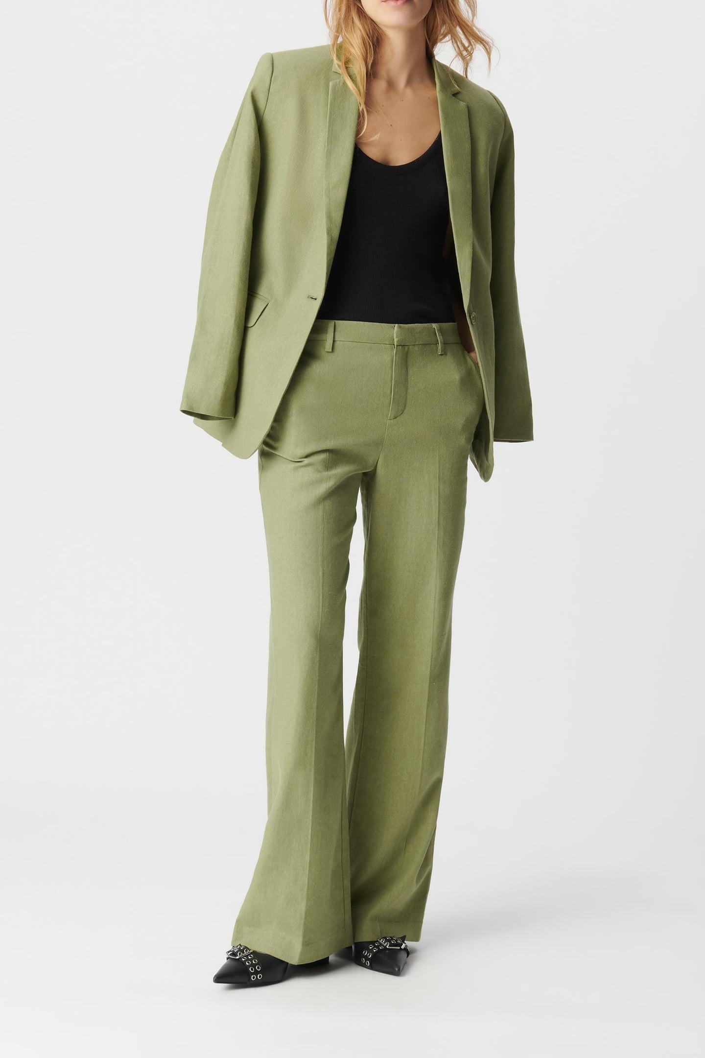 GREEN LINEN AND COTTON SUIT PANTS 1
