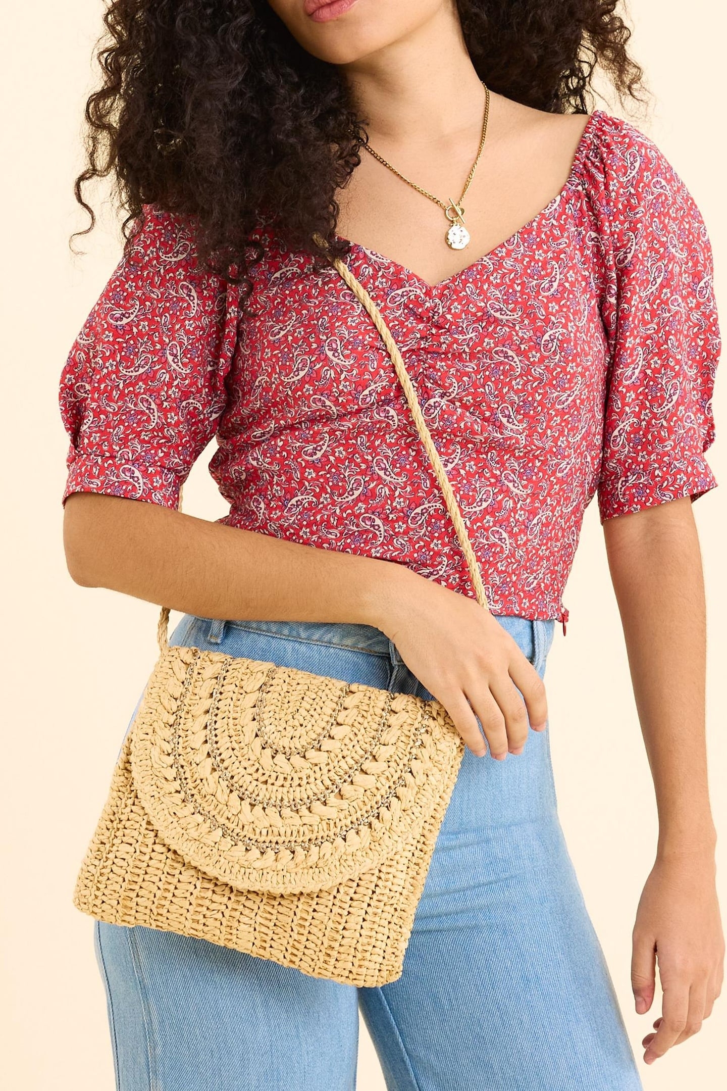 RED PAISLEY PRINT TOP CARMINE RED 1