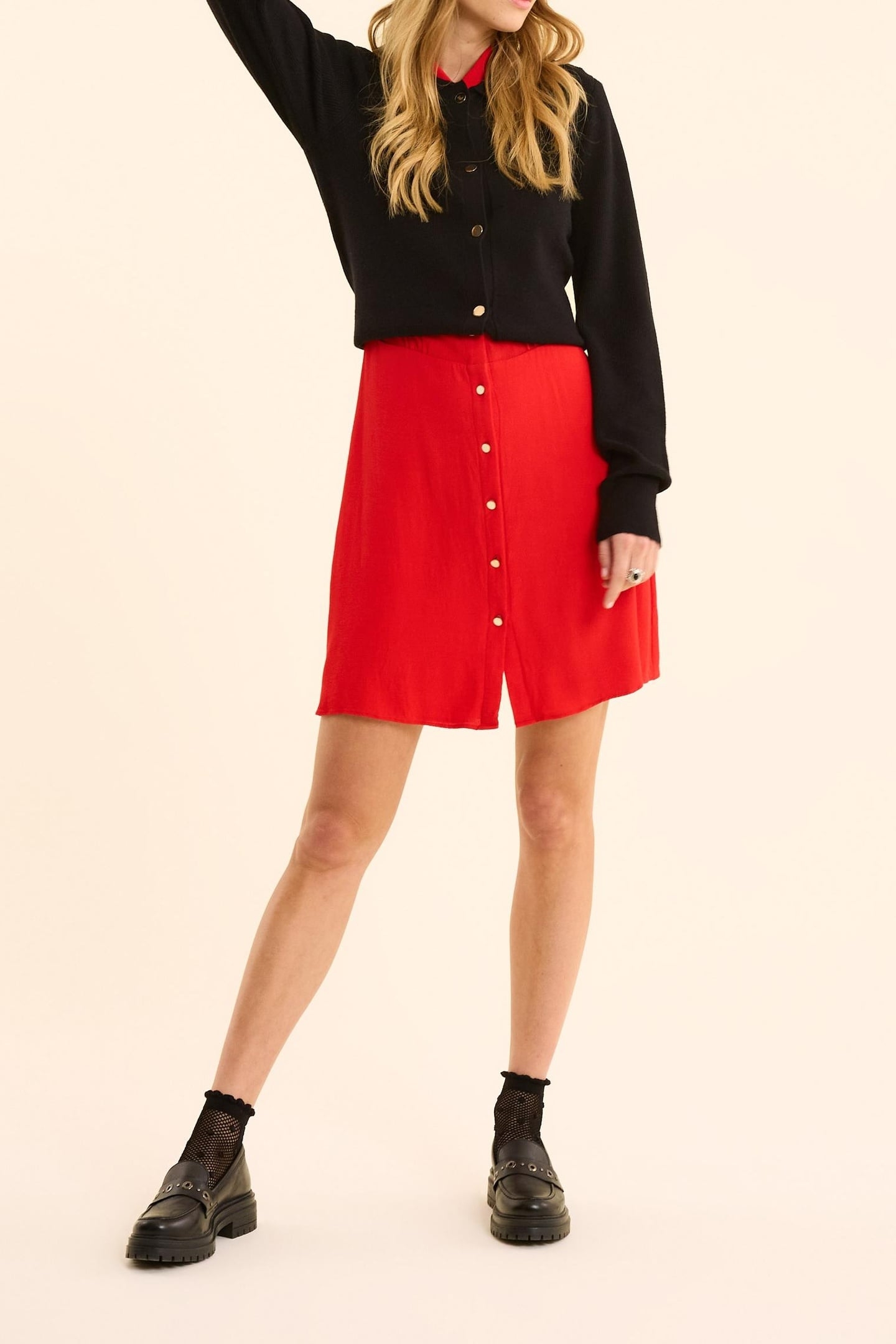 RED FLOWING SHIRT DRESS WITH BRAID DETAIL CARMINE RED 3