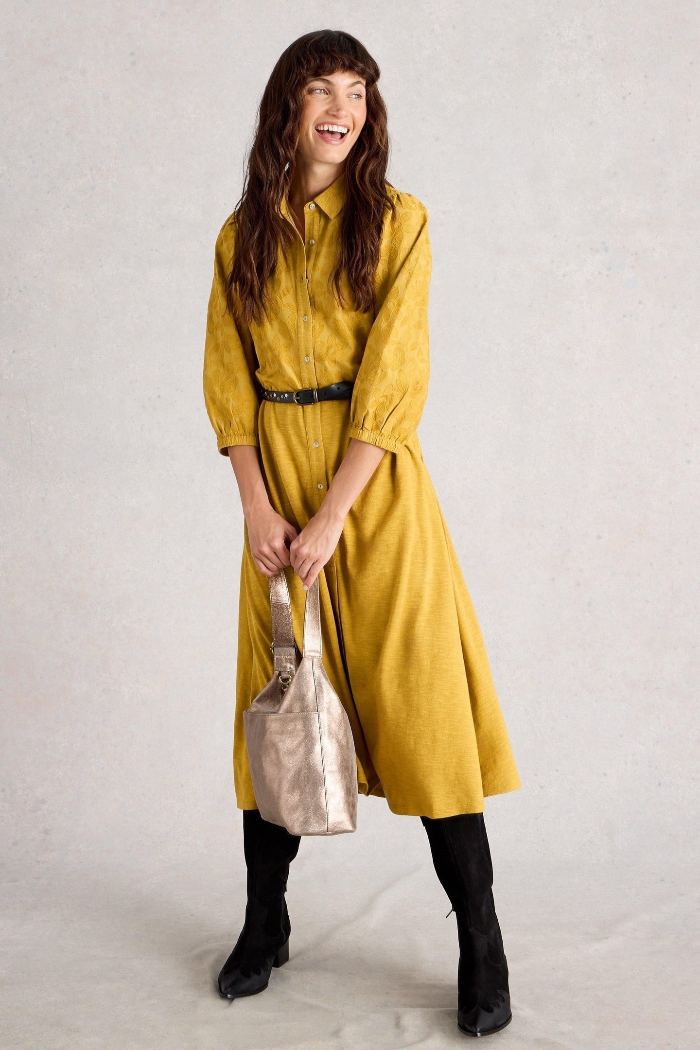 RUA EMBROIDERED JERSEY DRESS MID CHARTREUSE 1