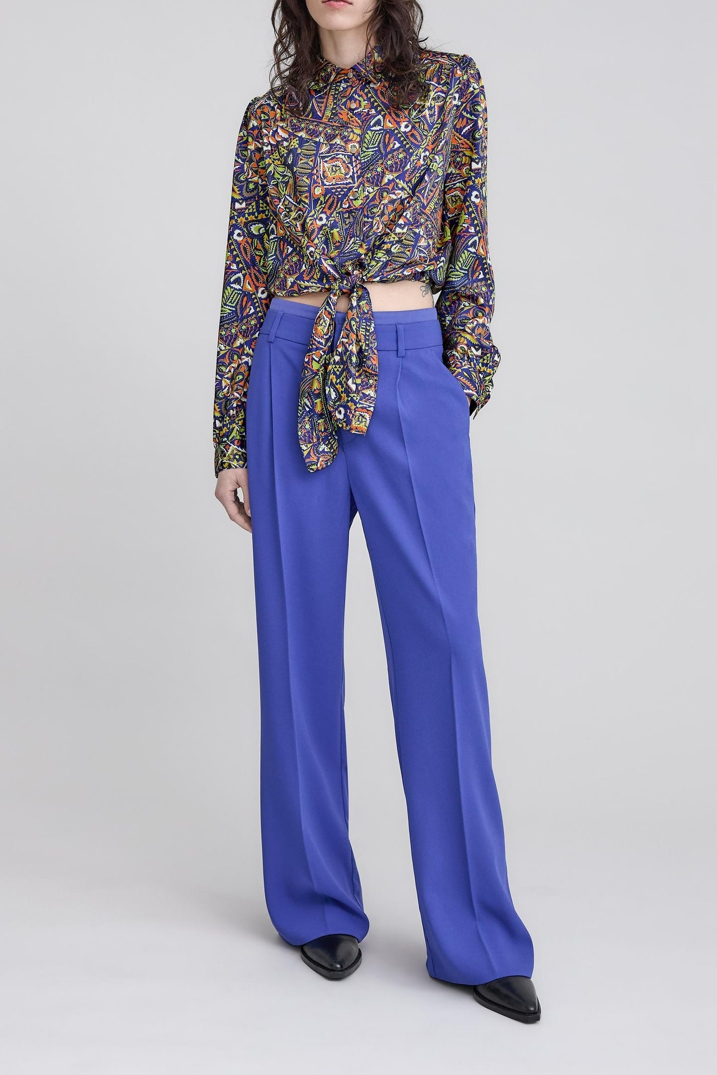 BLUE RECYCLED POLYESTER ETHNIC GRAPHIC SHIRT 1