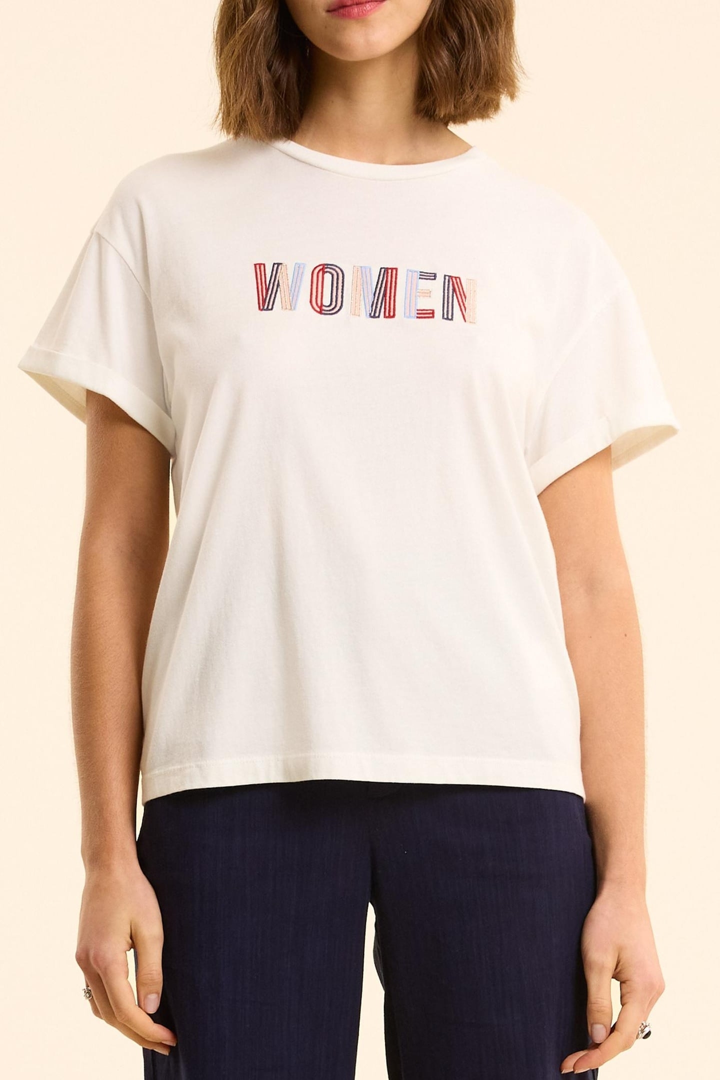 WHITE SHORT-SLEEVED T-SHIRT WITH EMBROIDERED SLOGAN OFF-WHIT 1