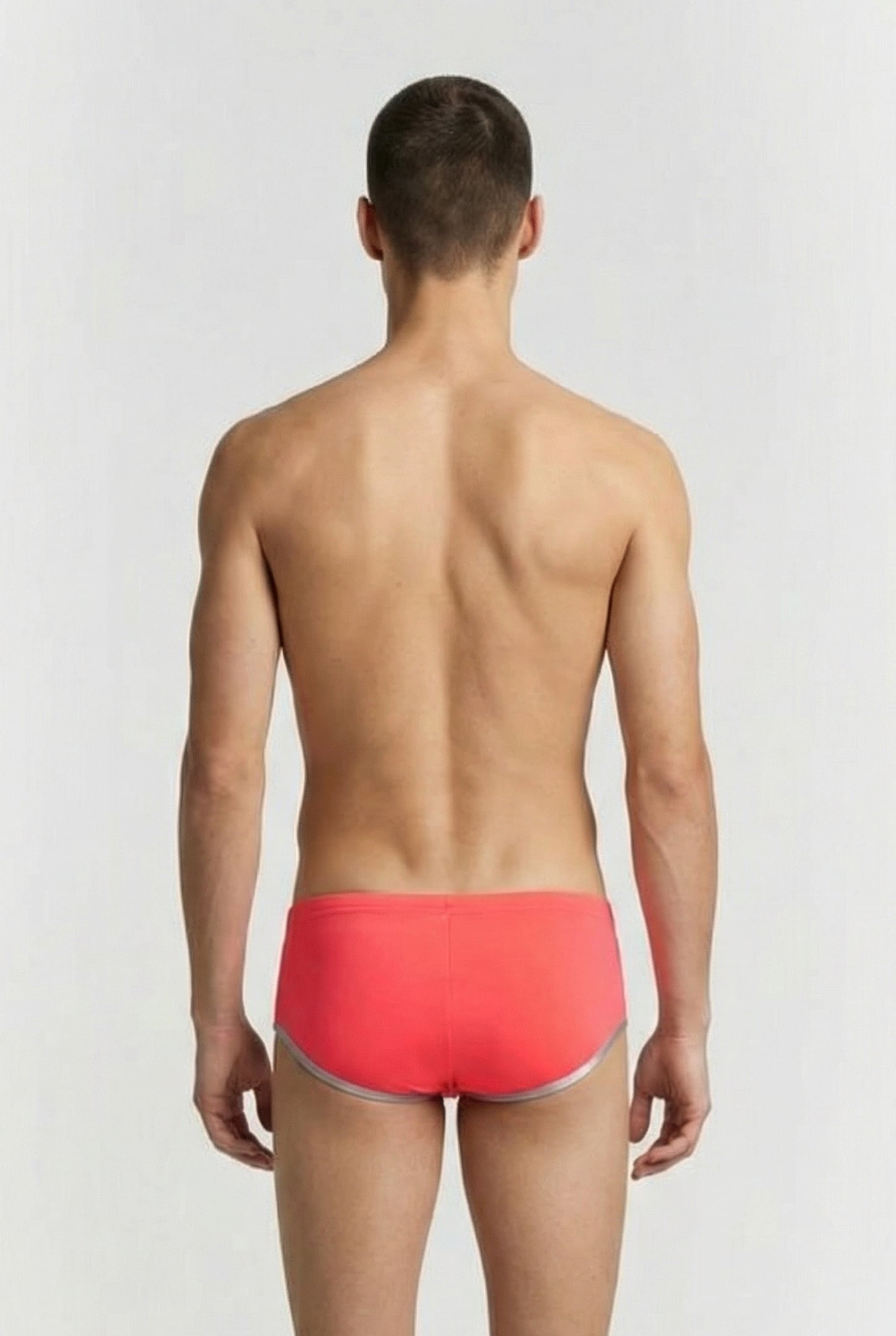 MEN'S ARENA ONE 12CM SWIM BRIEFS BIG LOG FLUO RED SILVER 2