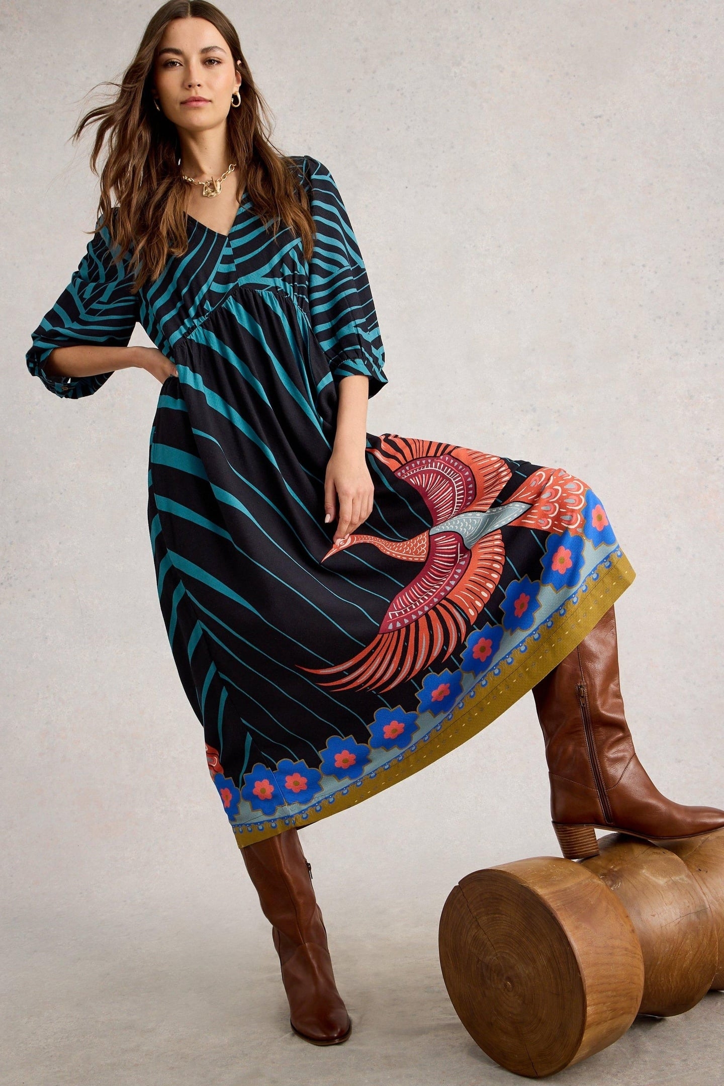 LUCY MIDI DRESS BLACK MULTI 5