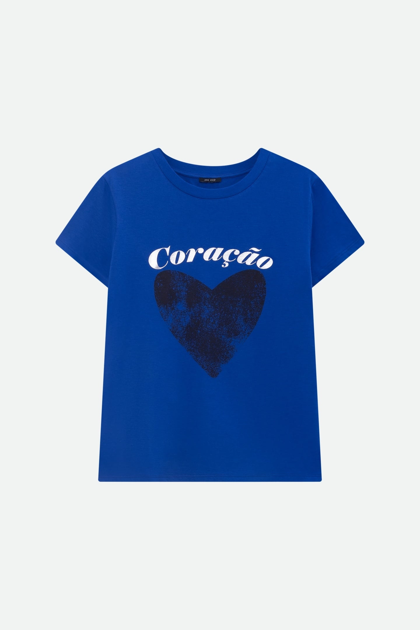 MIKA - BLUE T-SHIRT WITH METALLIC MESSAGE AND HEART 1