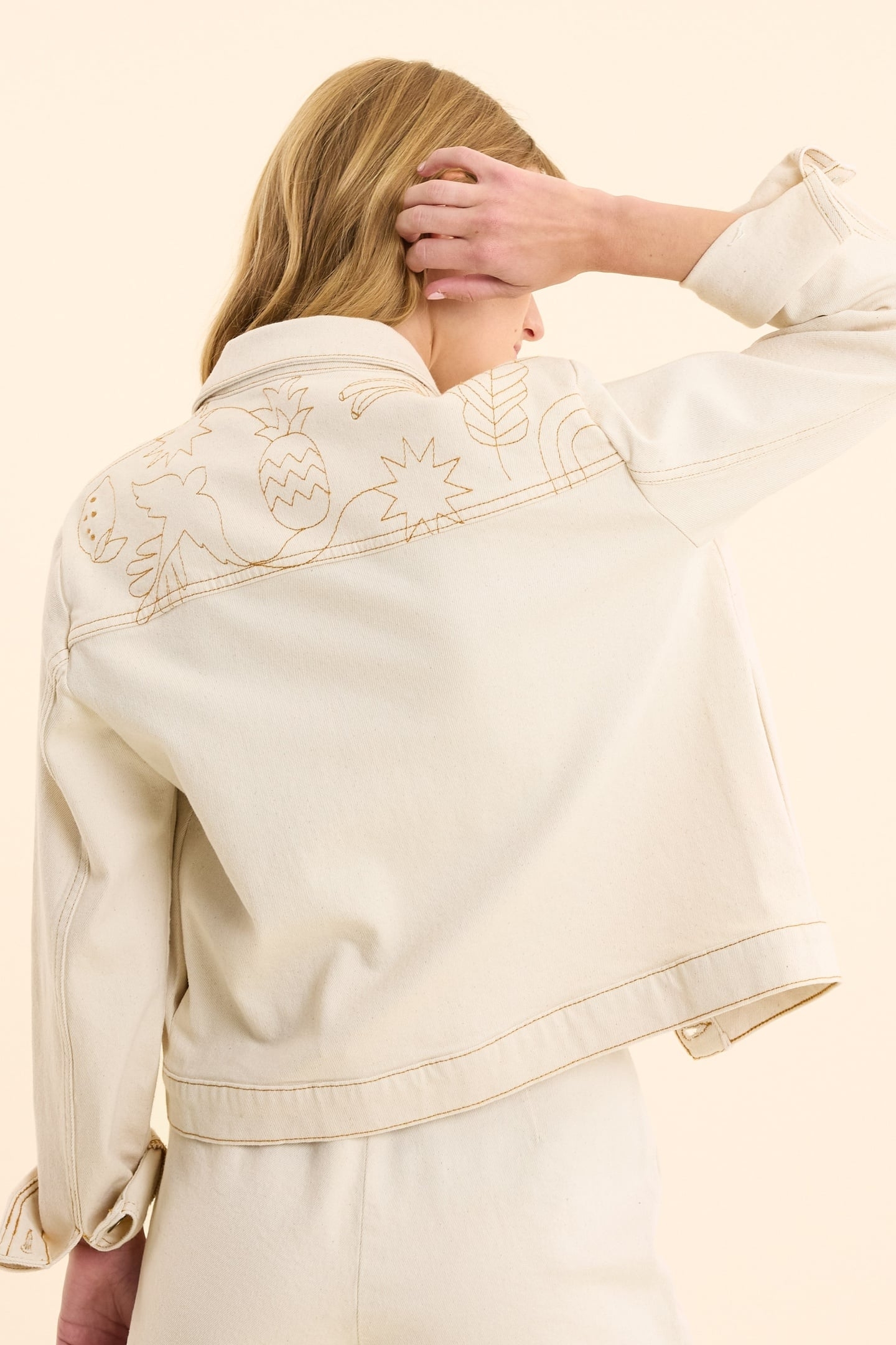 OFF-WHITE DENIM JACKET WITH OCHRE STITCHING ECRU 3