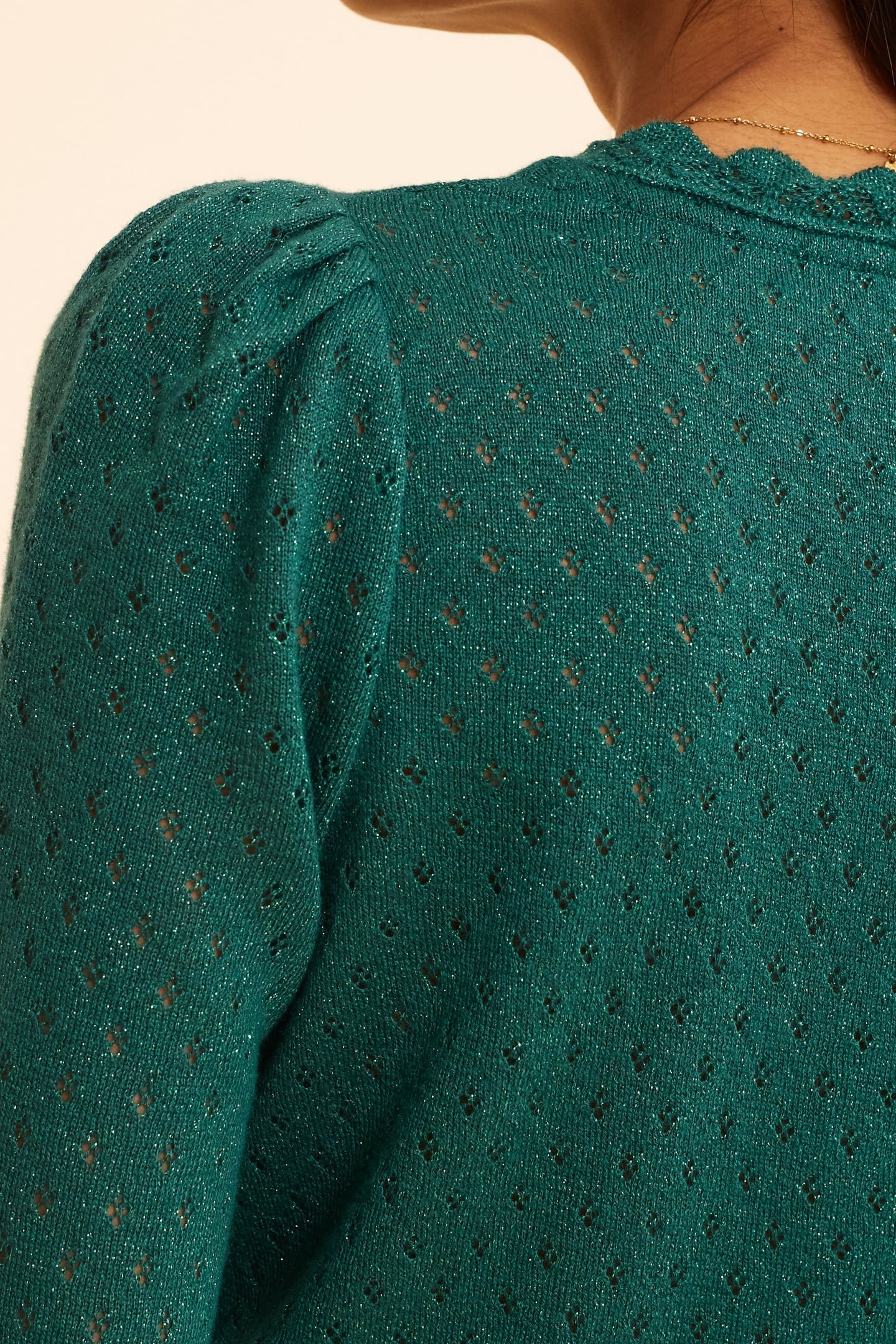 GREEN LUREX OPENWORK KNIT WRAP-NECK SWEATER GREEN 6