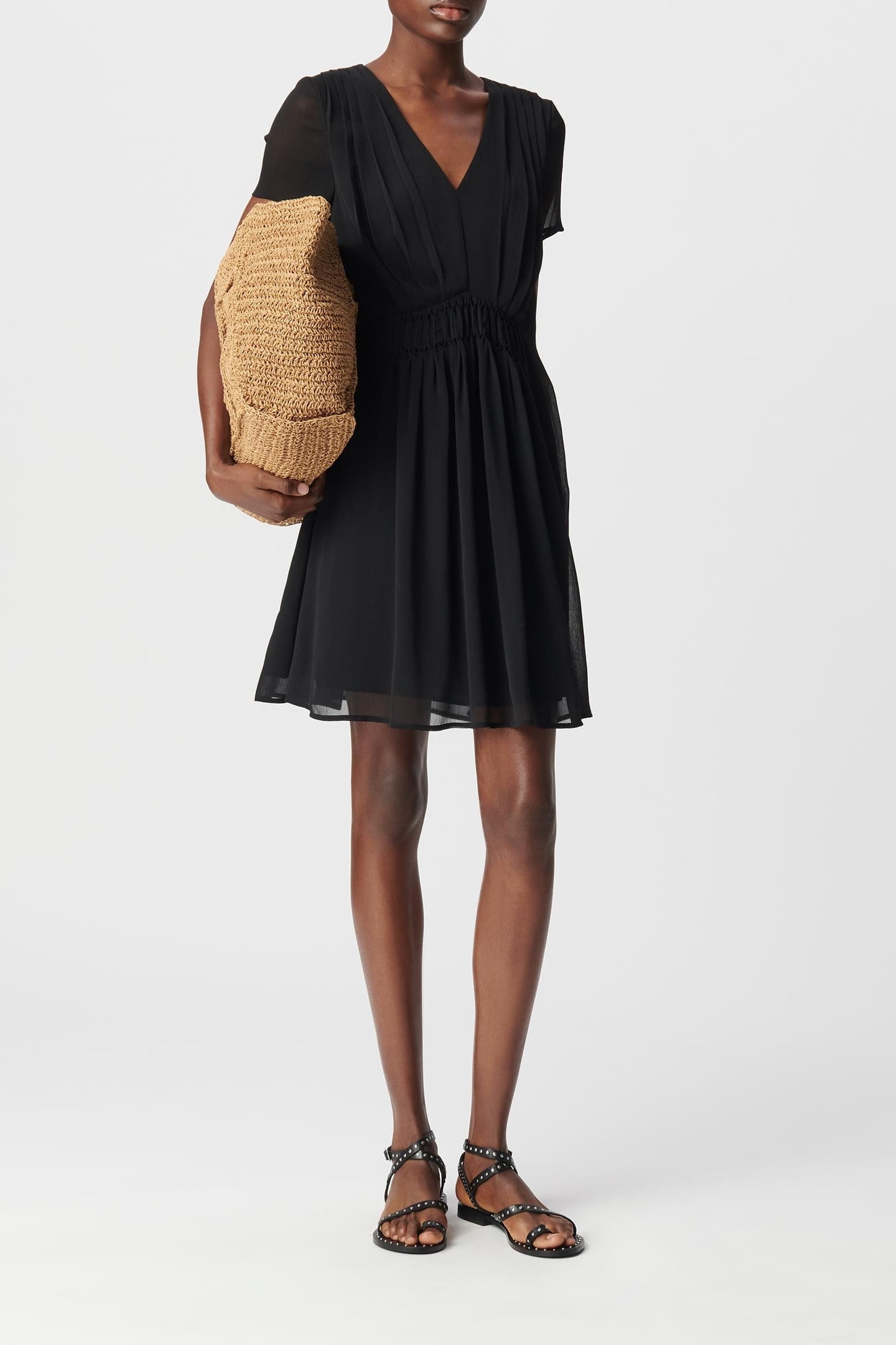 BLACK DRESS WITH PLEATED WAIST DETAIL 1
