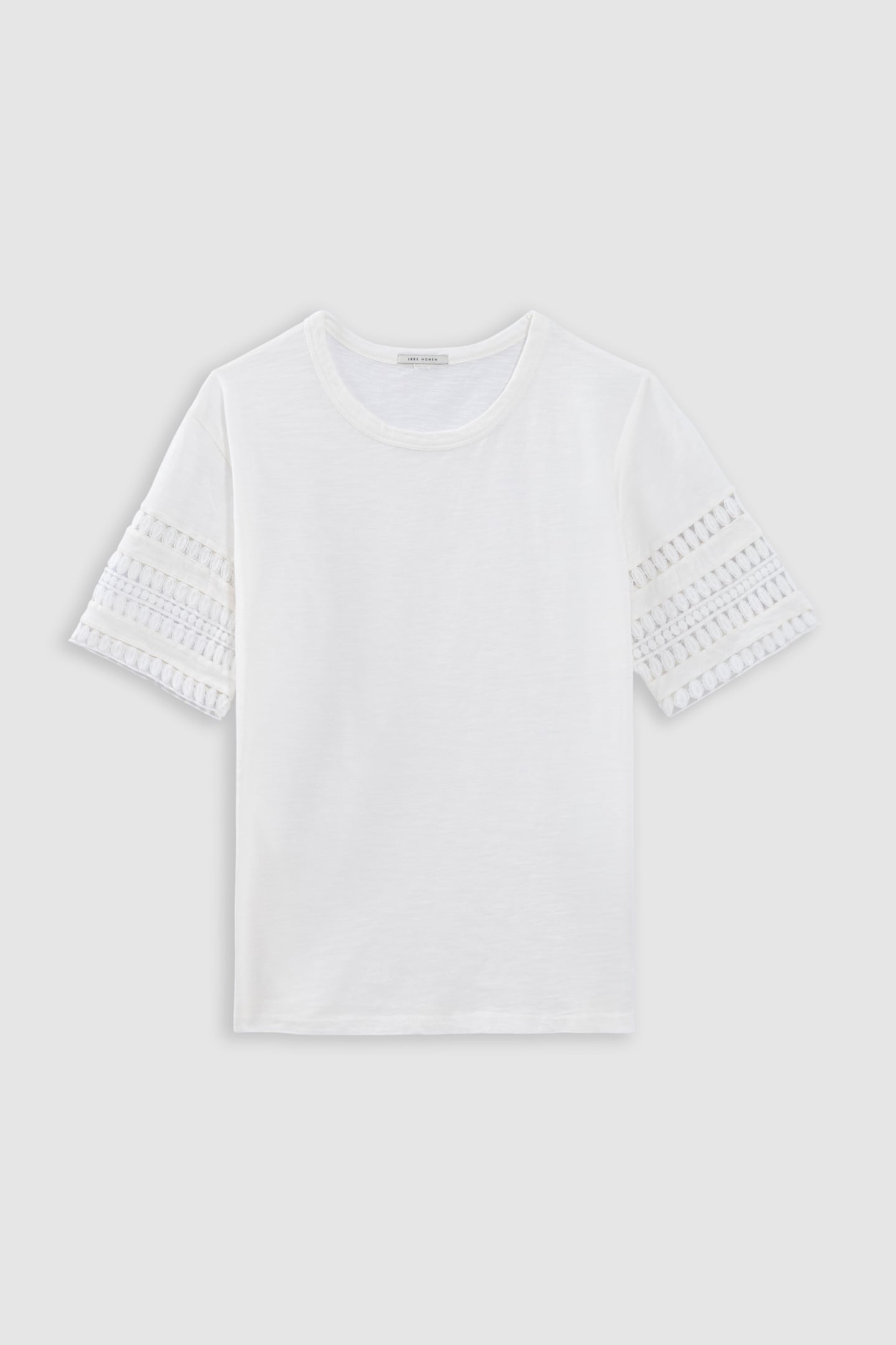 WHITE CREW NECK T-SHIRT WITH LACE SLEEVES 4
