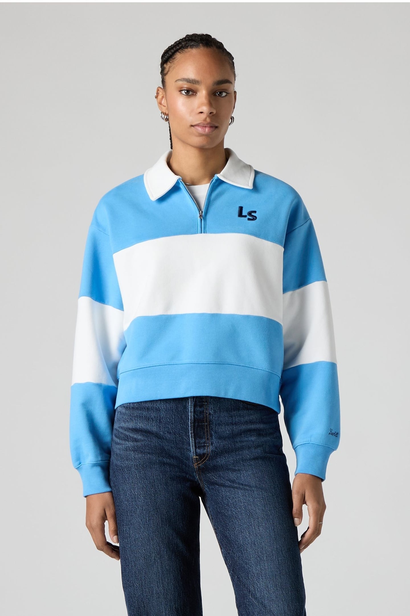 GR BANKS 1/4 ZIP COLLAR LS N AZURE BLUE/ 1