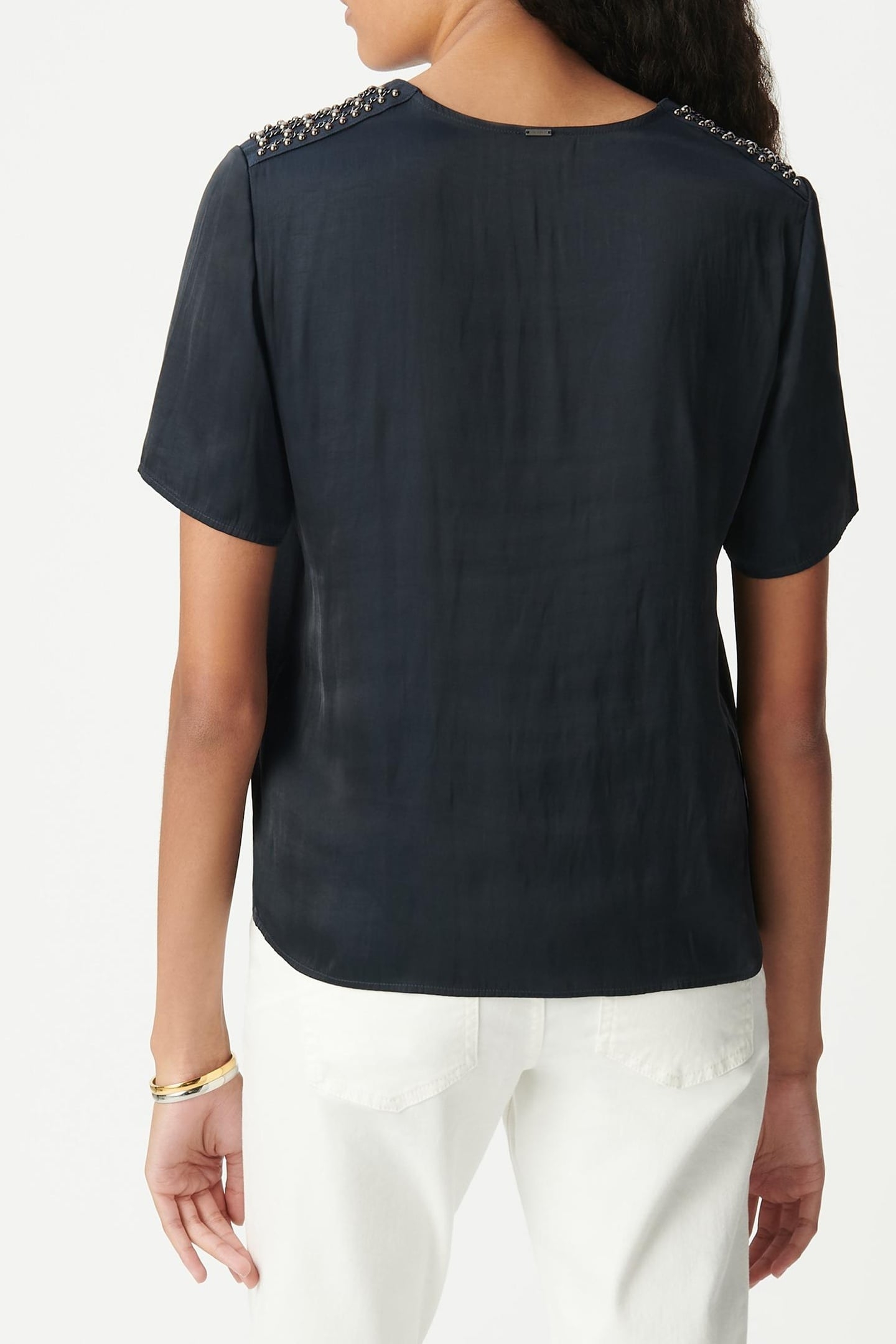 CRUMPLED NAVY TOP WITH JEWELLED SHOULDERS 3