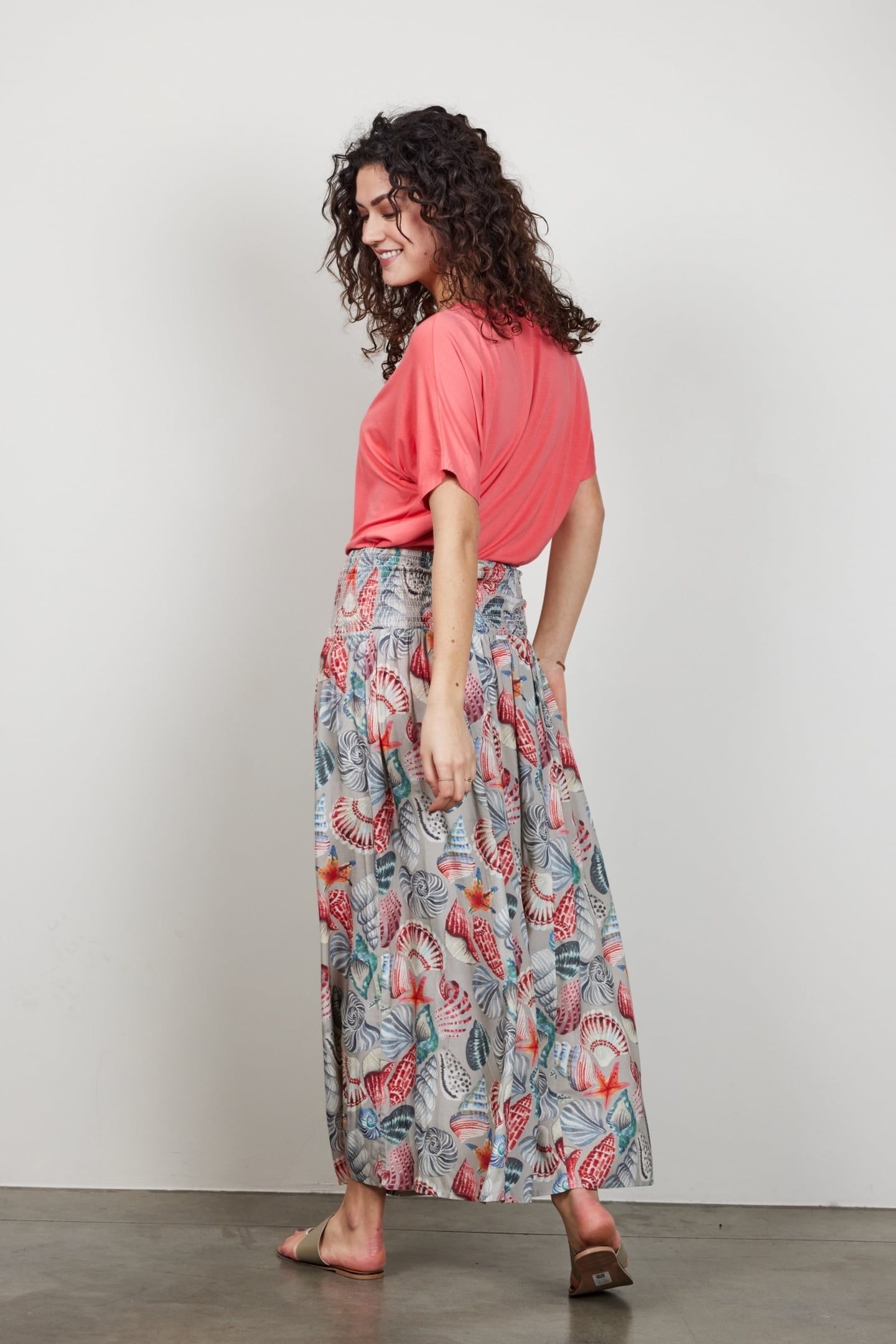 SMOCKED SKIRT MAGIC IN OFFWHITE WITH PALM FESTIVAL PRINT 5