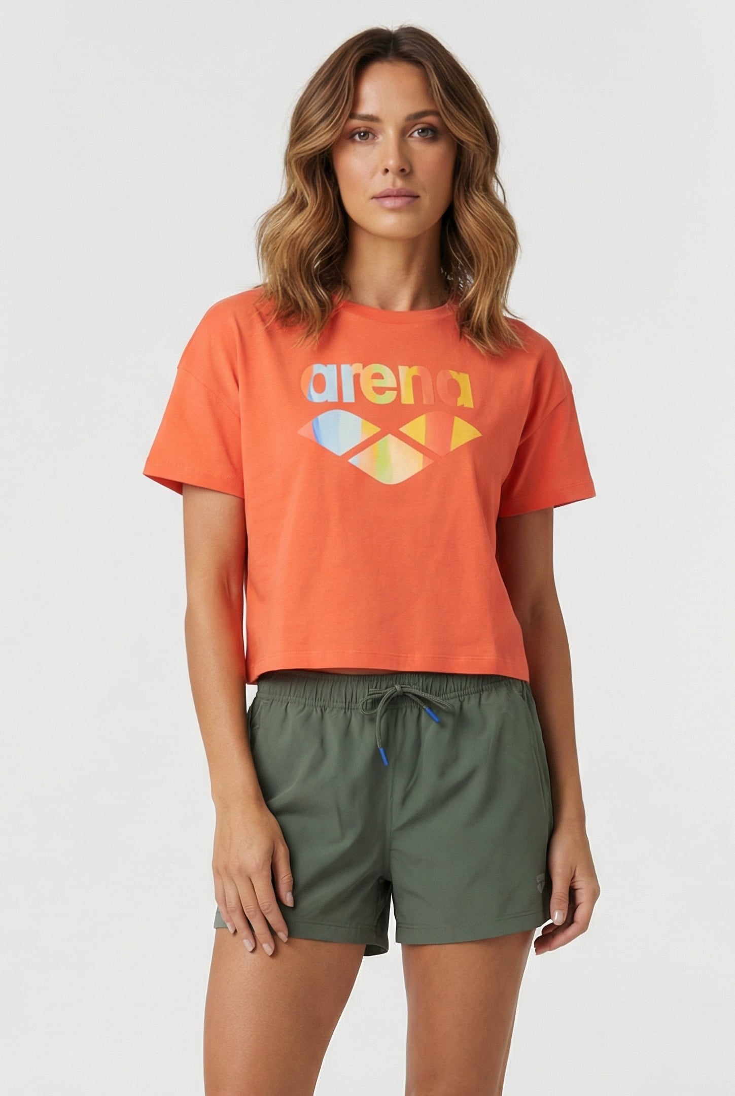 WOMEN'S ARENA CROP TEE PRINTED CALYPSO CORAL 1