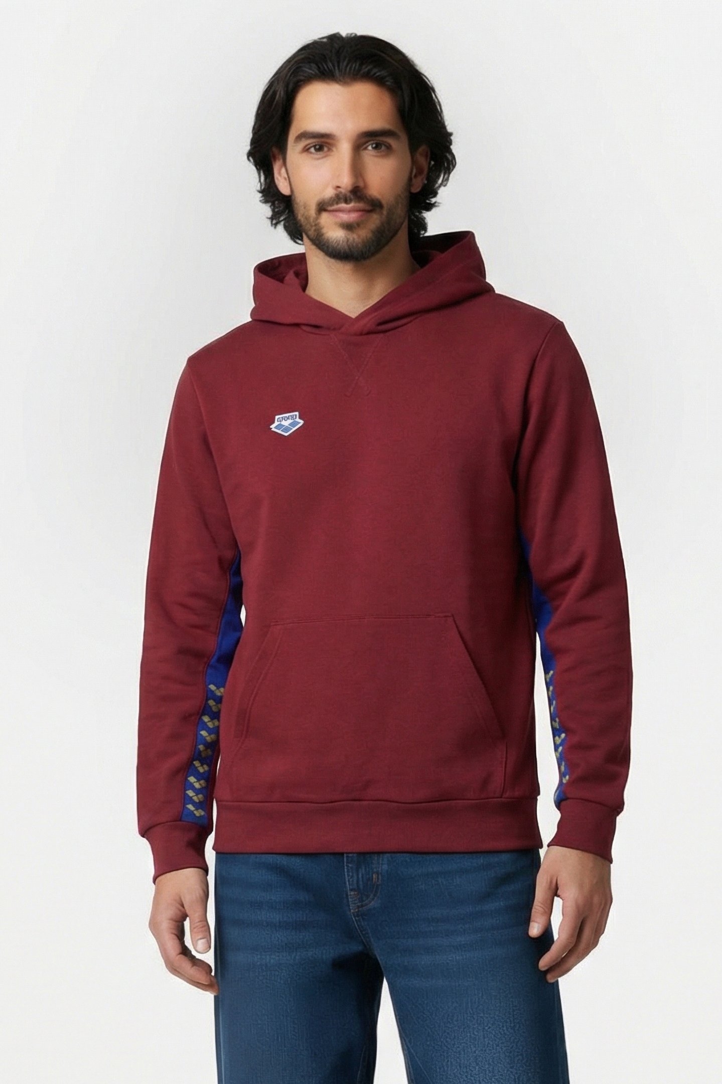 UNISEX ARENA ICONS HOODED SWEAT SOLID BURGUNDY NEON BLUE 2