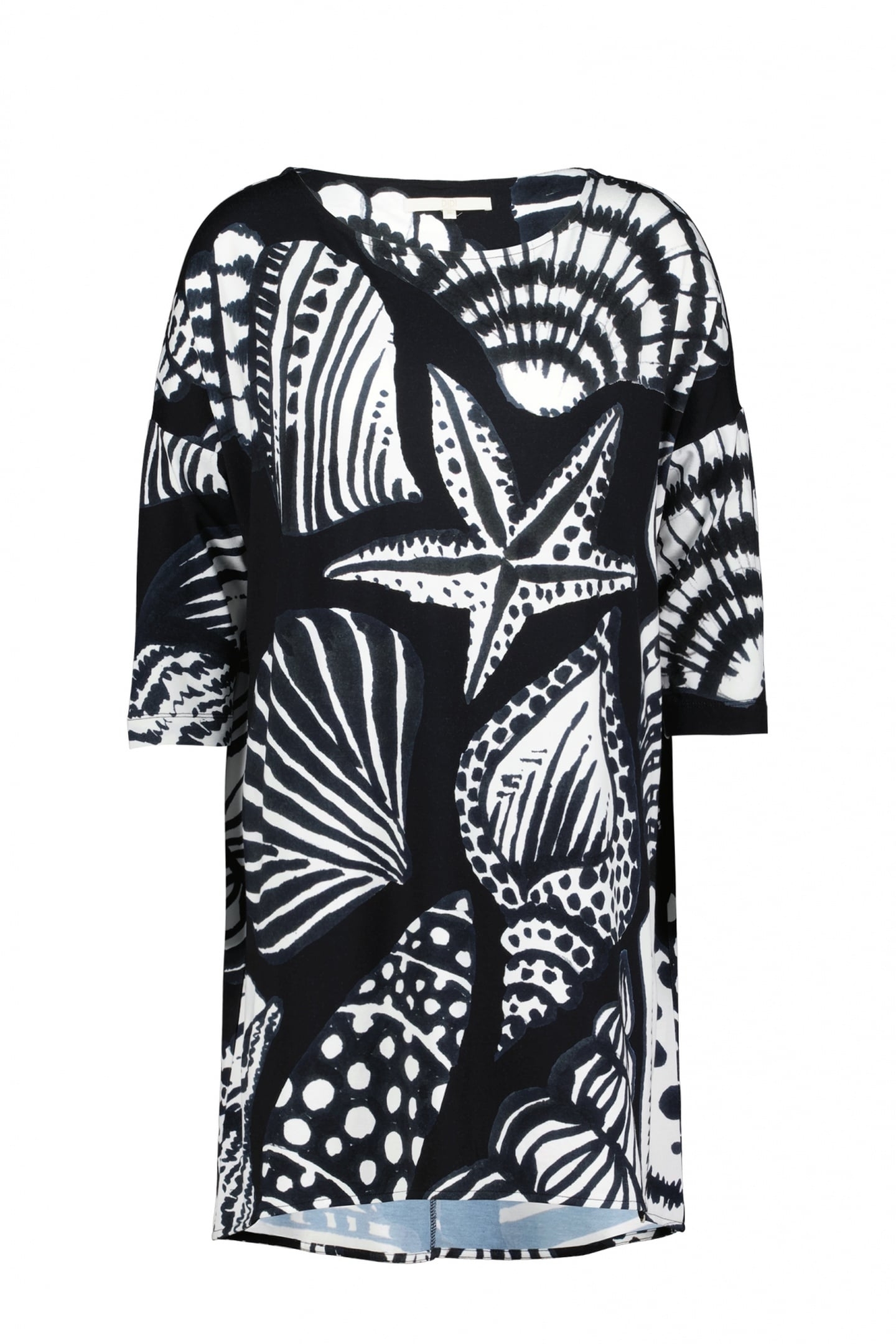 EASY LOOSE DRESS IN BLACK WITH SHELL SYMPHONY PRINT. 4