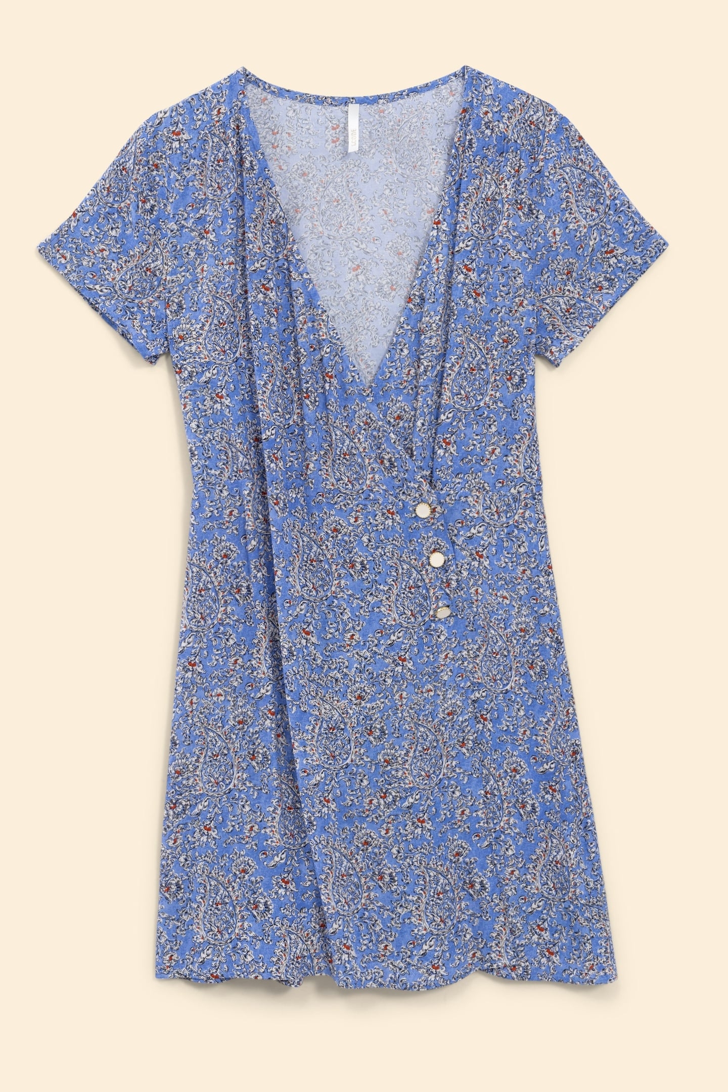 BLUE WRAP DRESS WITH FLORAL PAISLEY PRINT BLUE CERULEUM 5