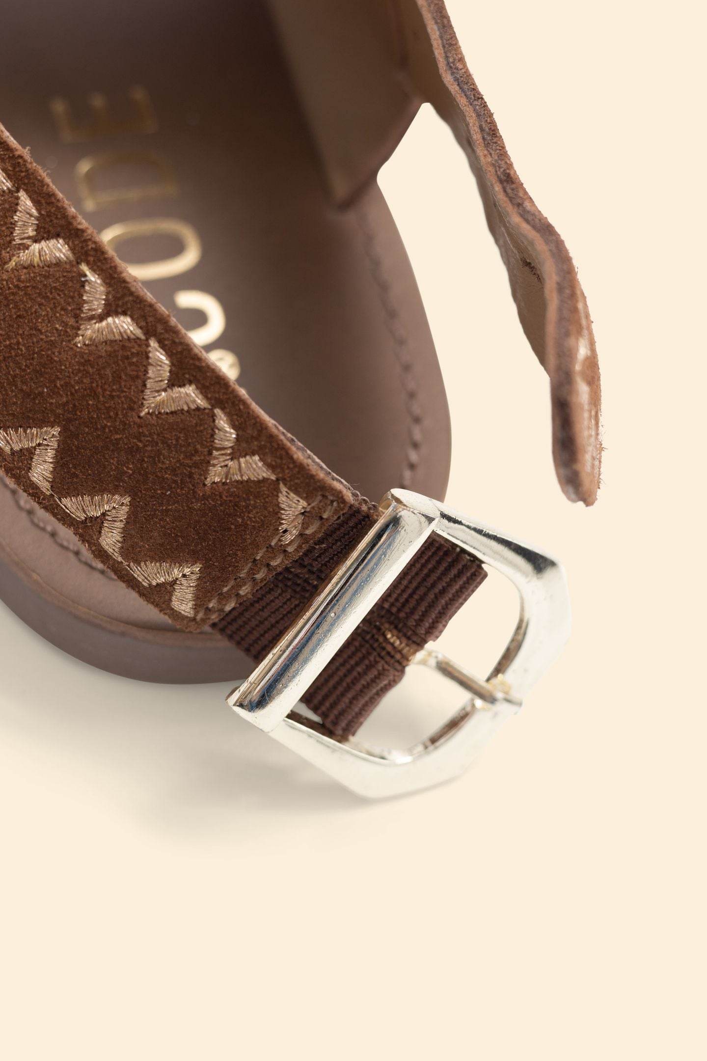 CAMEL LEATHER VELOUR EMBROIDERED FLAT SANDALS CAMEL 6