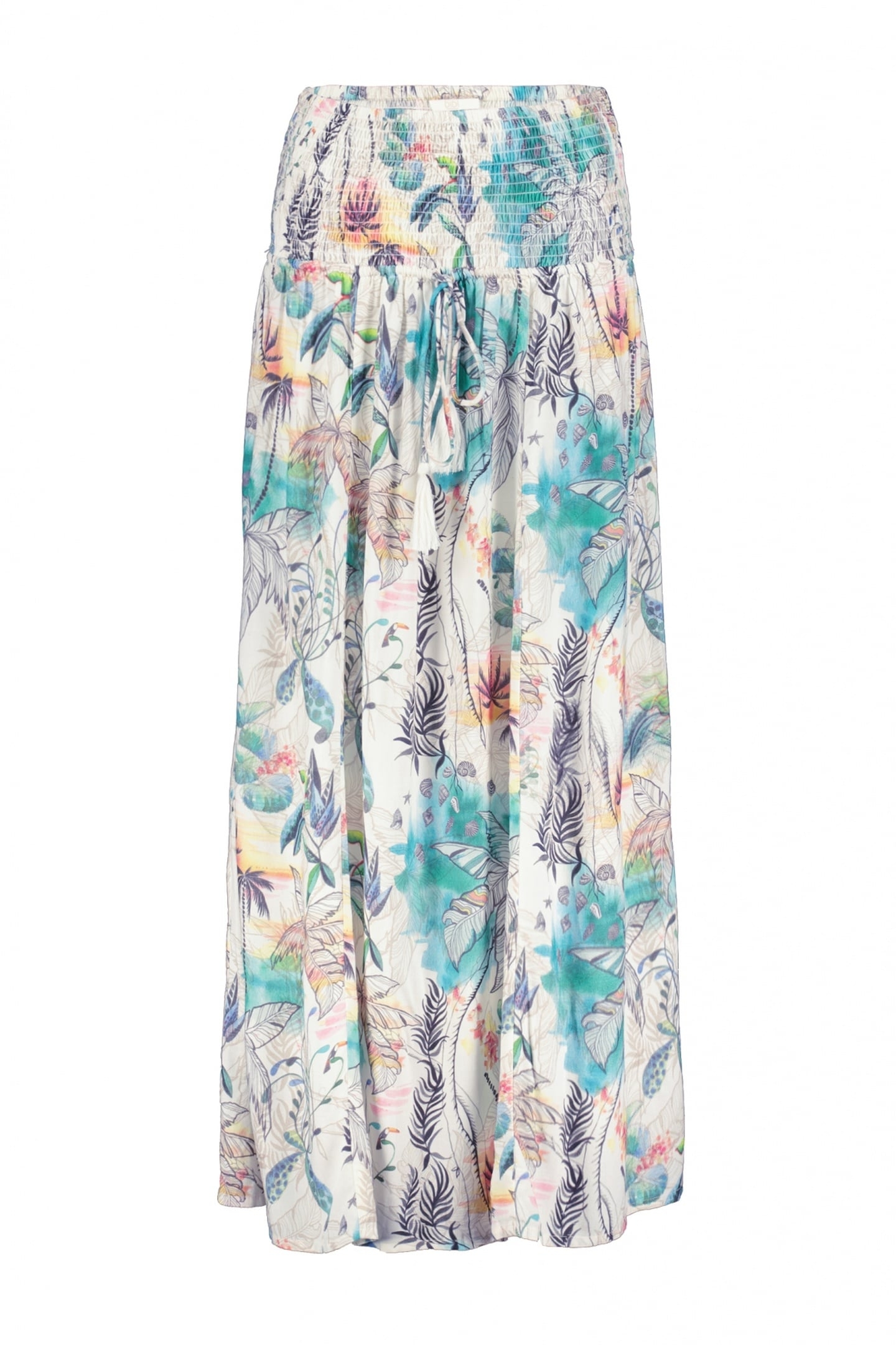 SMOCKED SKIRT MAGIC IN OFFWHITE WITH PALM FESTIVAL PRINT 6