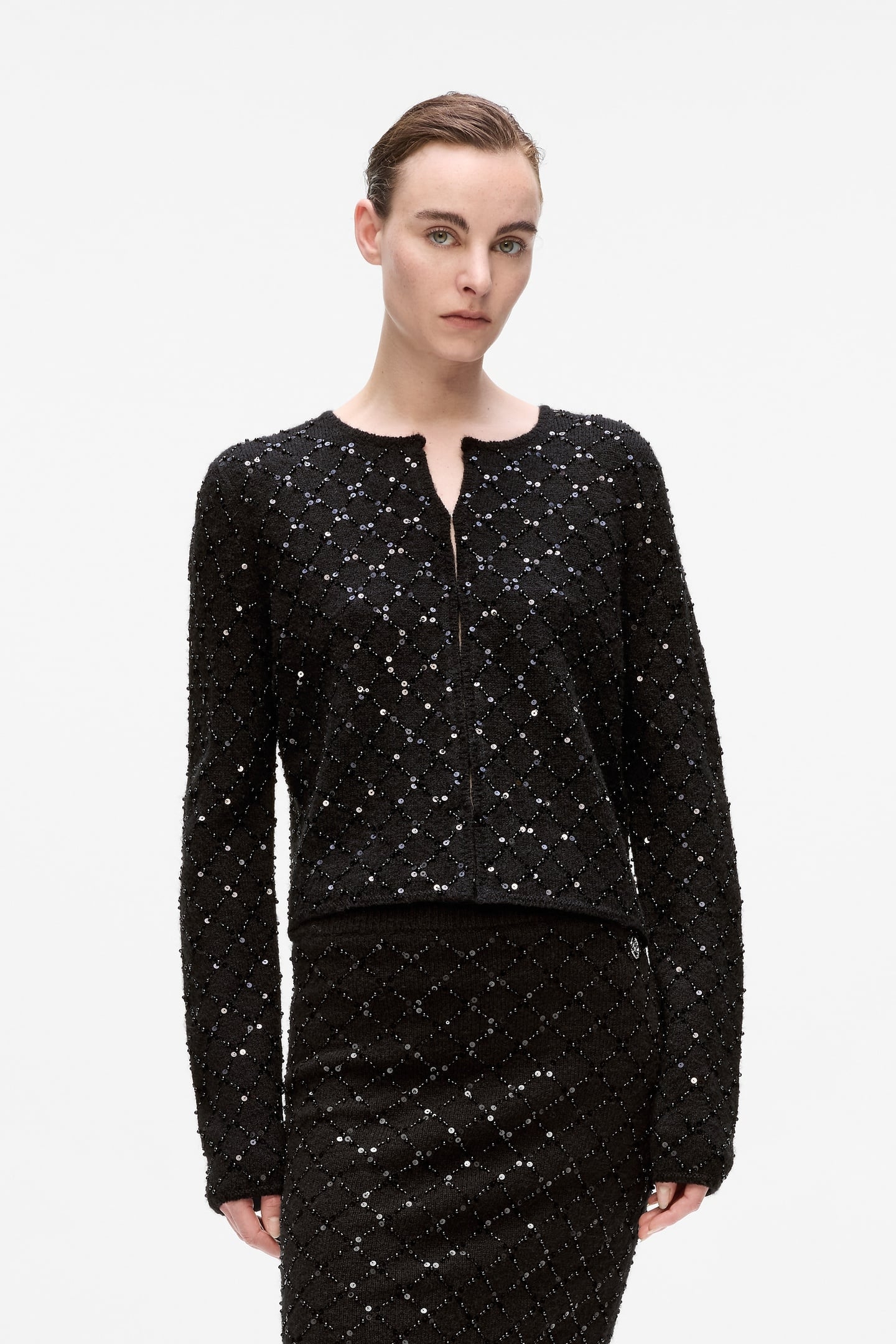 BLACK EMBELLISHED KNIT CARDIGAN 1