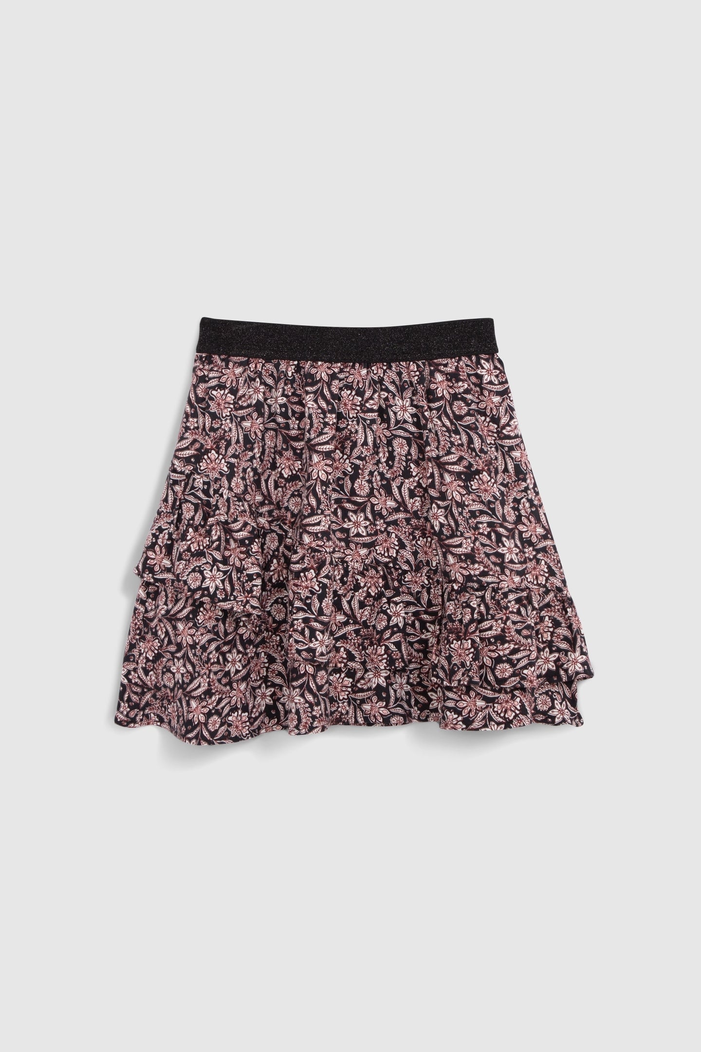 BLACK BAROQUE FLORAL PRINT SKIRT FOR GIRLS 1