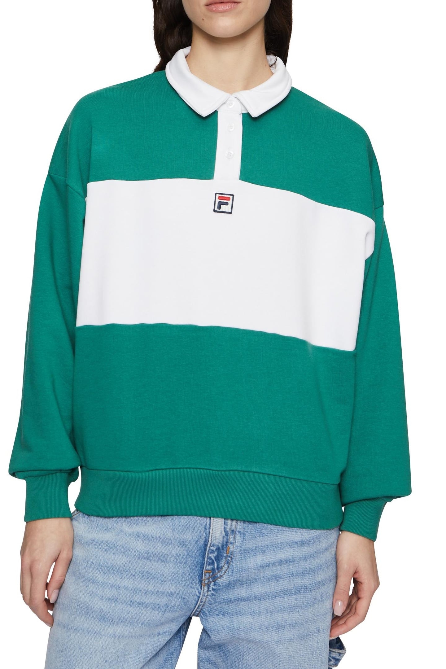 LANGOGNE OVERSIZED CROPPED POLO SWEAT FIR-BRIGHT WHITE 2