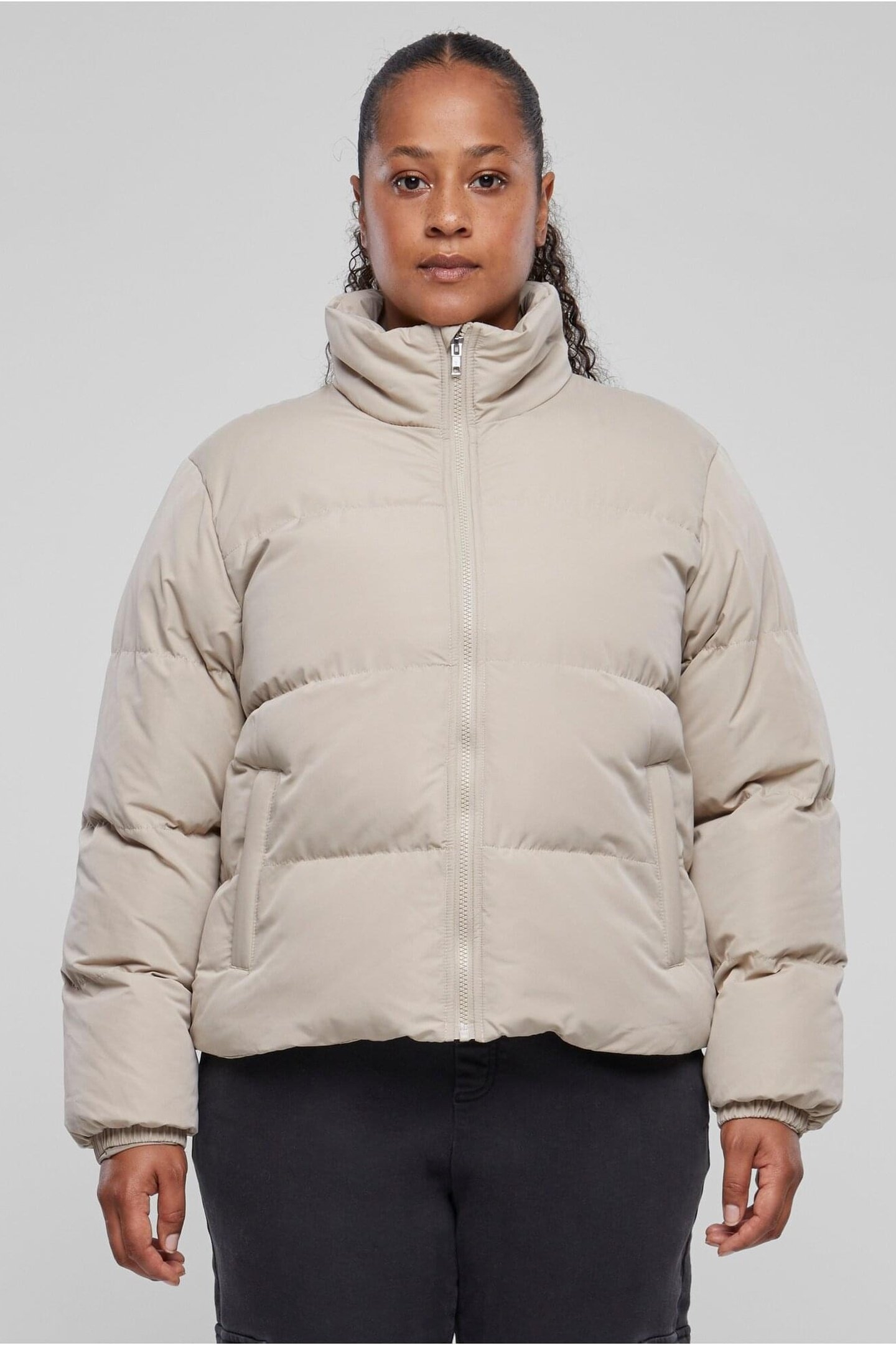 LADIES SHORT PEACHED PUFFER JACKET WET SAND 2