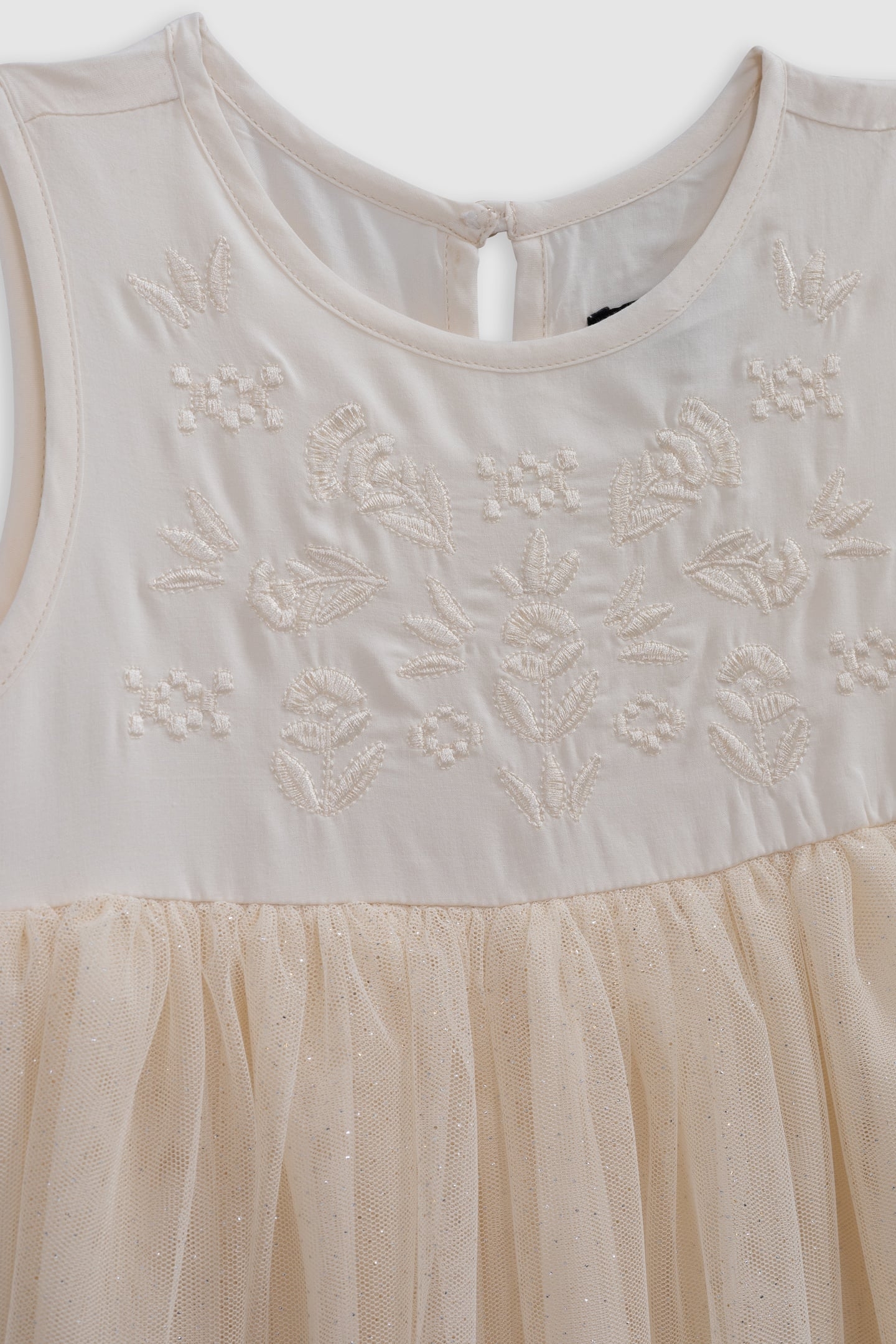 TWO-MATERIAL EMBROIDERED ECRU TUTU DRESS 3