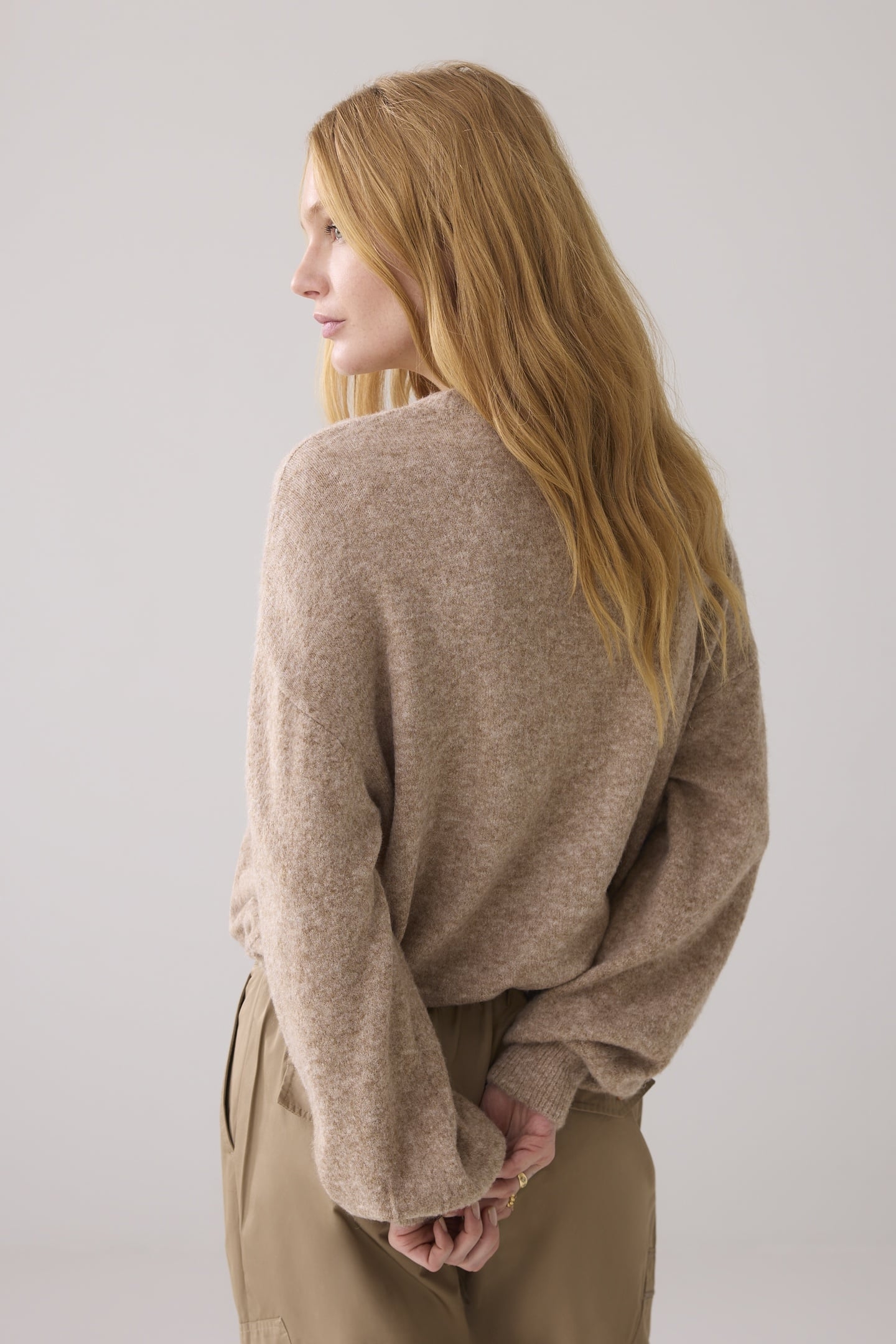 PUFF SLEEVE SWEATER WOOL ELASTANE BLEND KNIT KHAKI 3