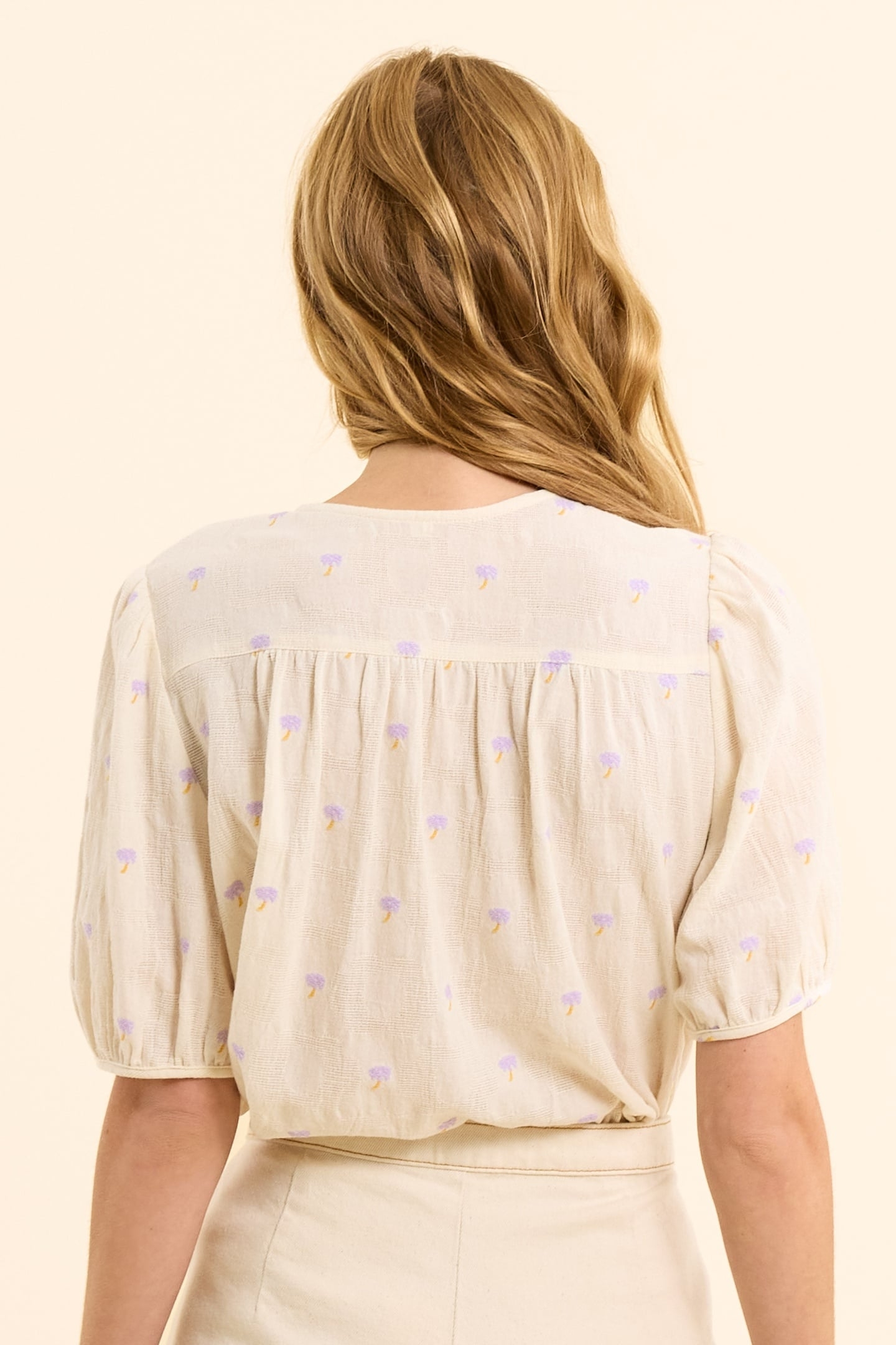 ECRU JACQUARD T-SHIRT WITH PALM TREE EMBROIDERY ECRU 4