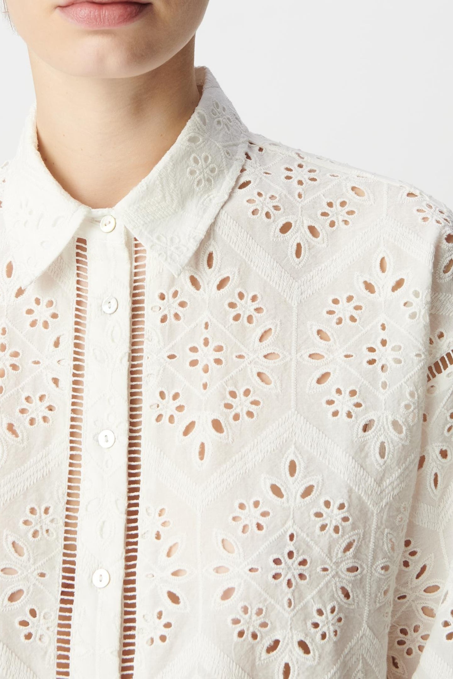 WHITE ORGANIC COTTON SHIRT, BRODERIE ANGLAISE 6