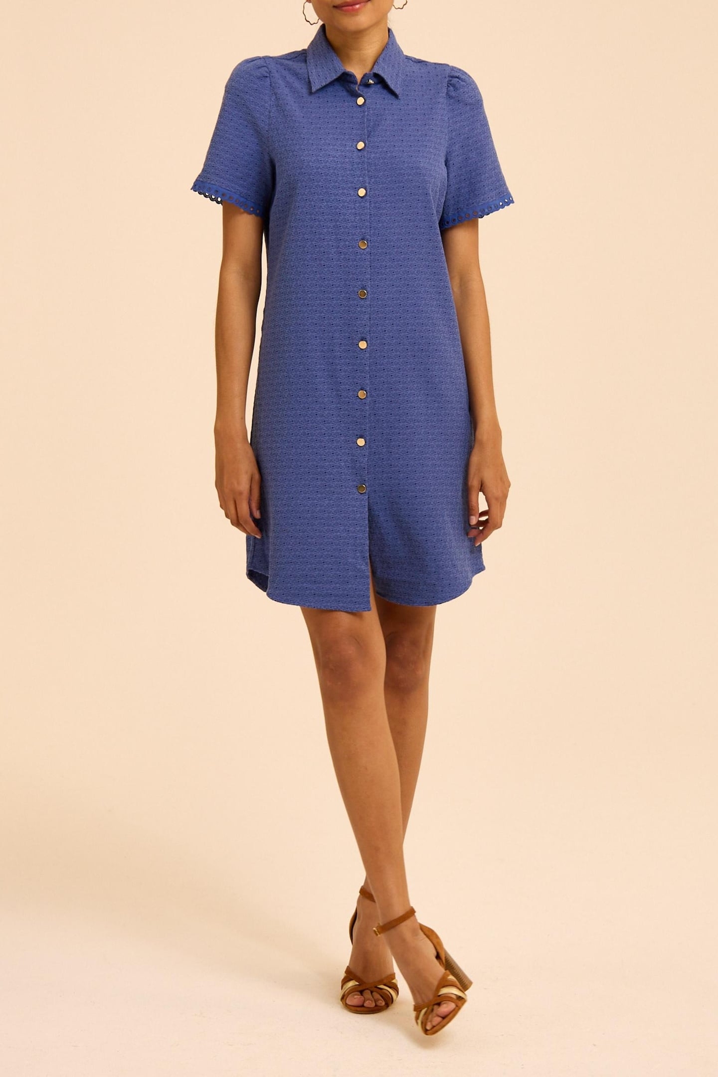 BLUE DECORATIVE JACQUARD SHIRT DRESS SAPPHIRE BLUE 1