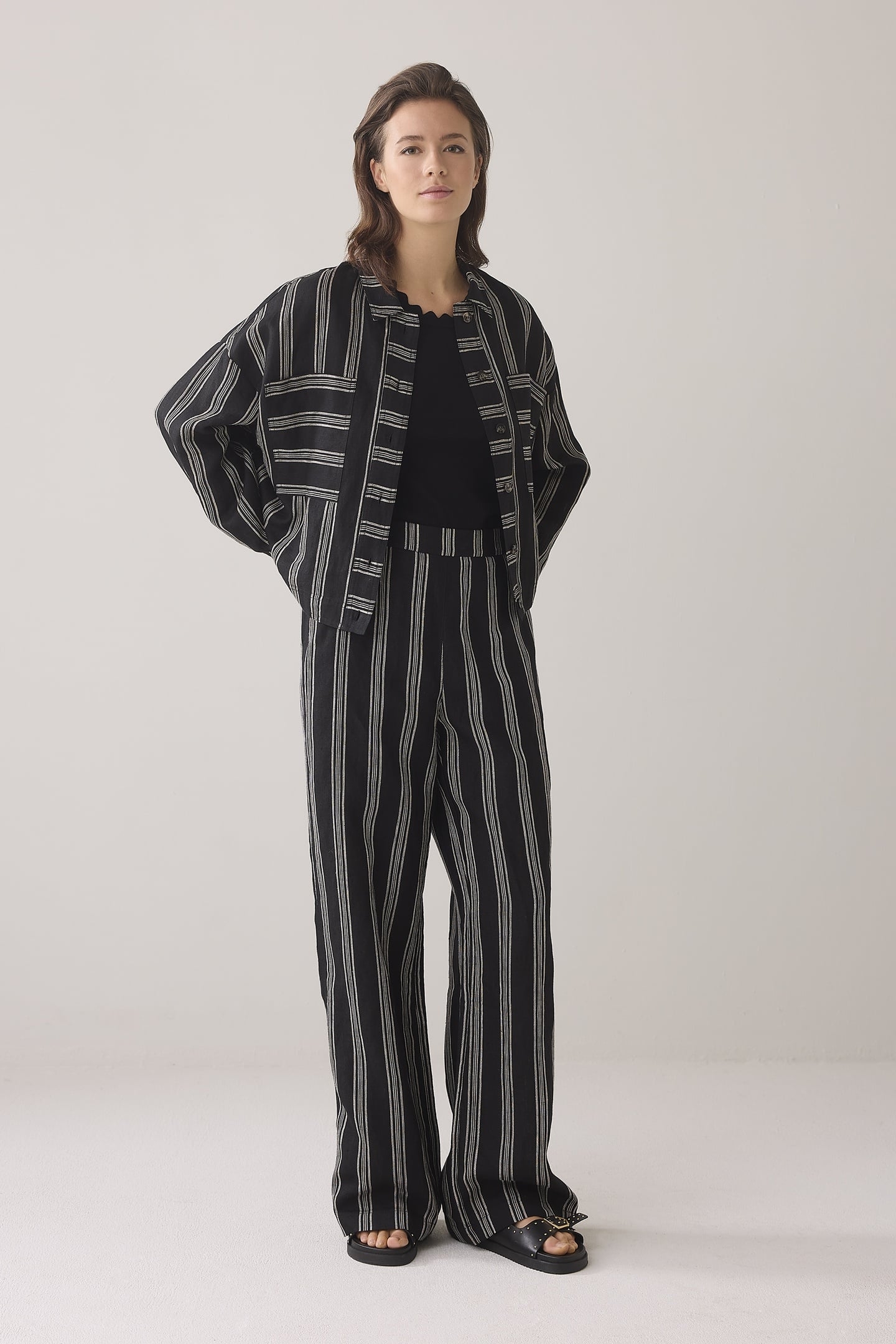 PANTS LINEN STRIPE BLACK 1
