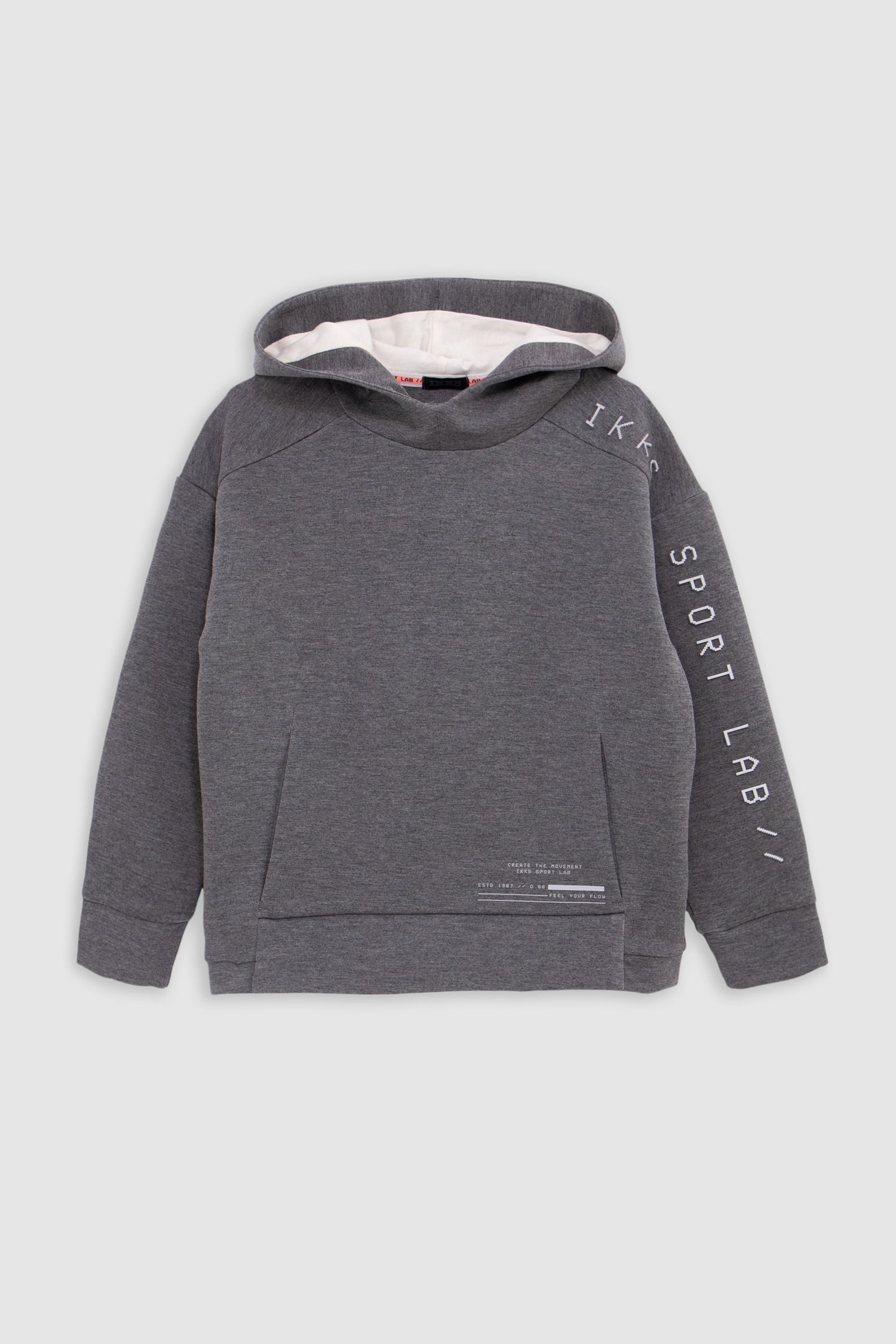 BOY'S ECRU HOODIE, REFLECTIVE SLEEVES, EMBOSSED SLOGAN 1