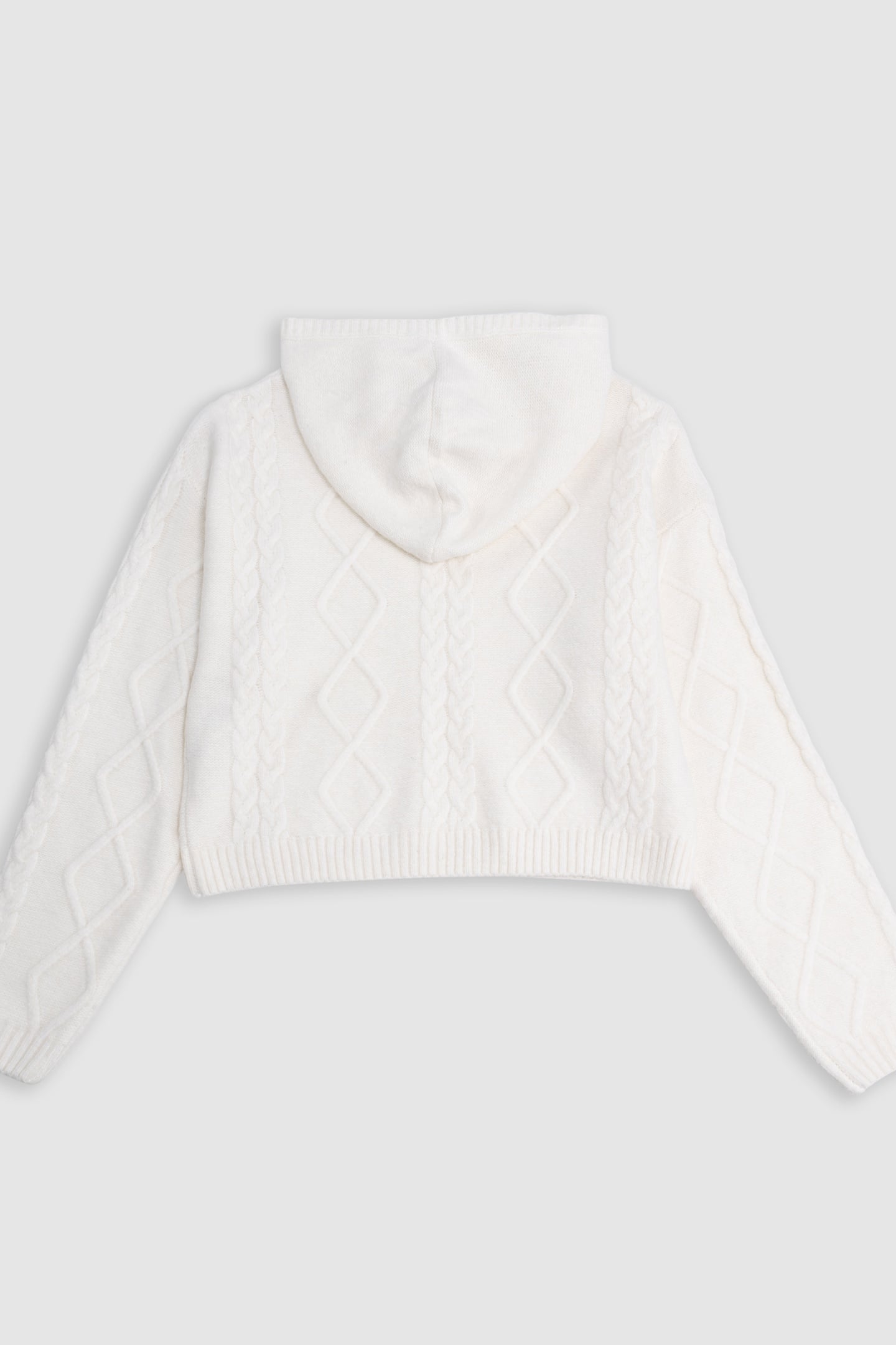 GIRL'S BEIGE HOODED CABLE KNIT SWEATER 2