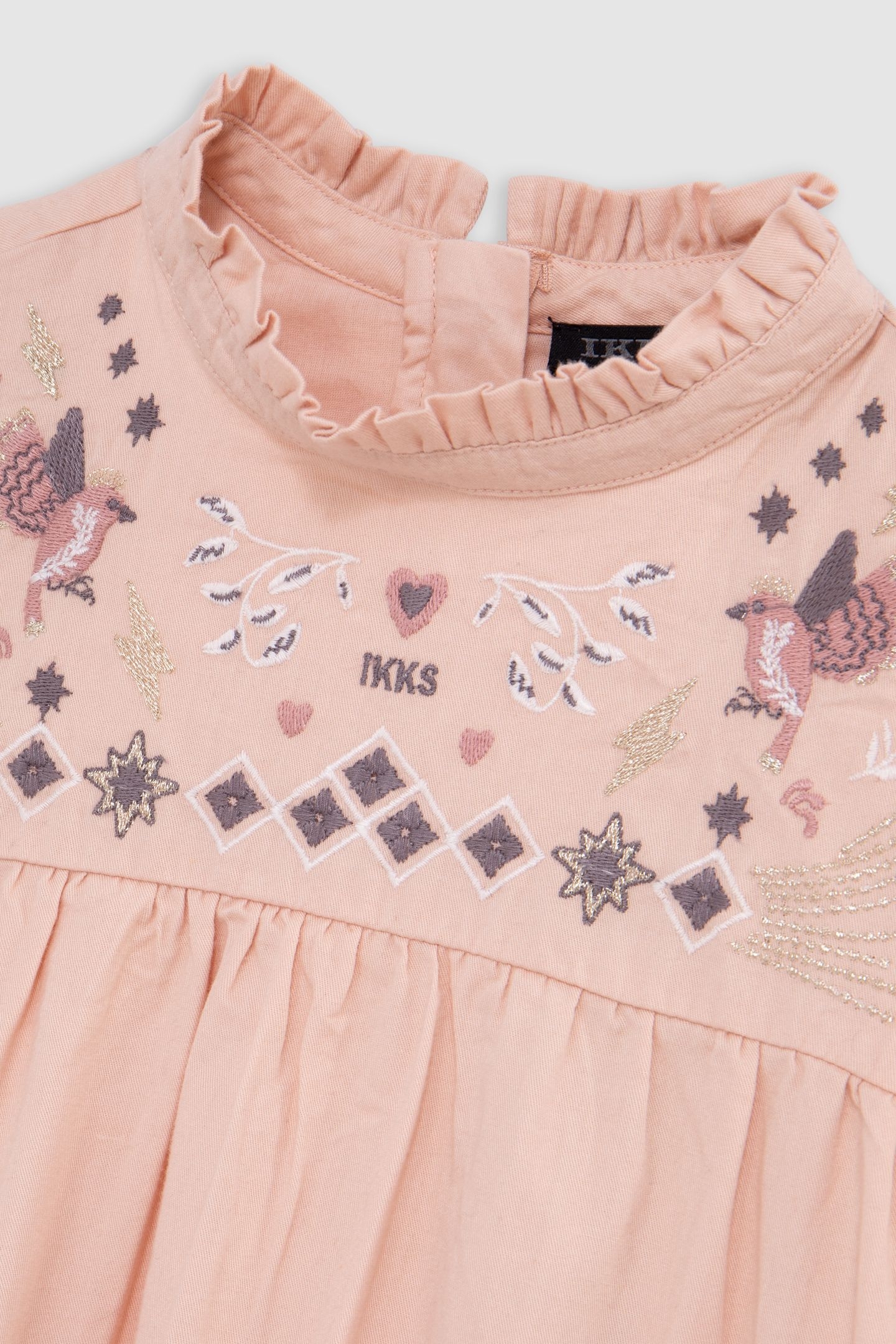 GIRL'S PINK DRESS WITH ART DECO BIRD EMBROIDERY 3