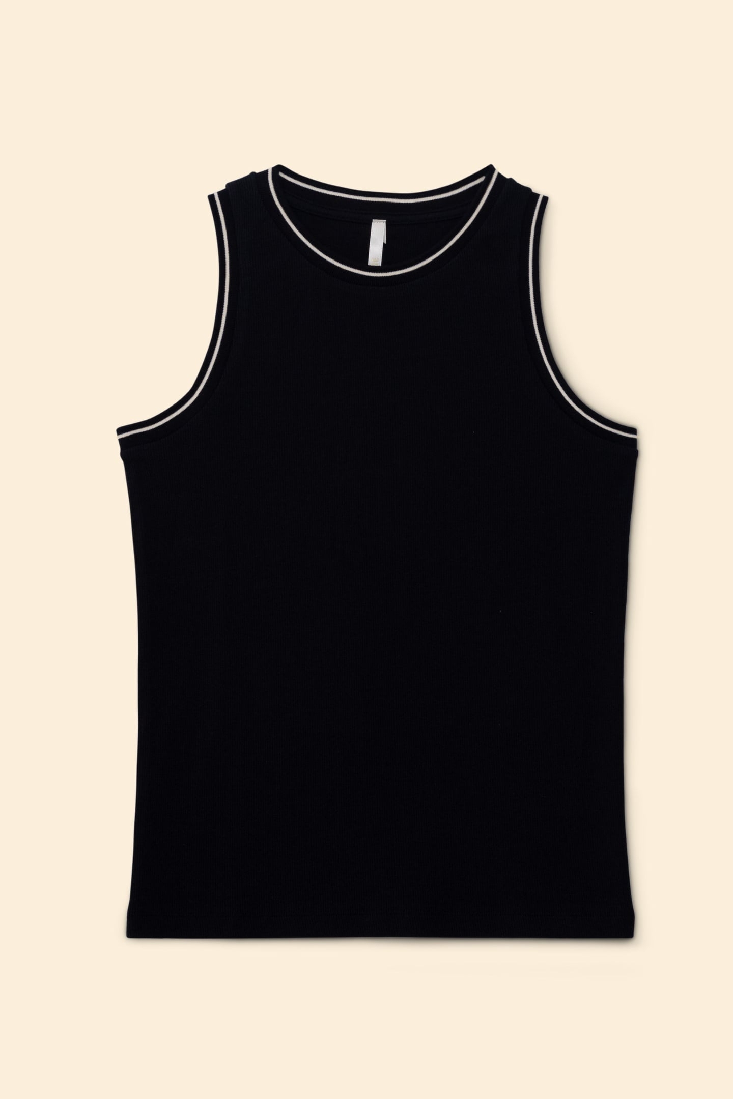 BLACK SLEEVELESS VEST TOP WITH STRIPED RIBBING BLACK 3
