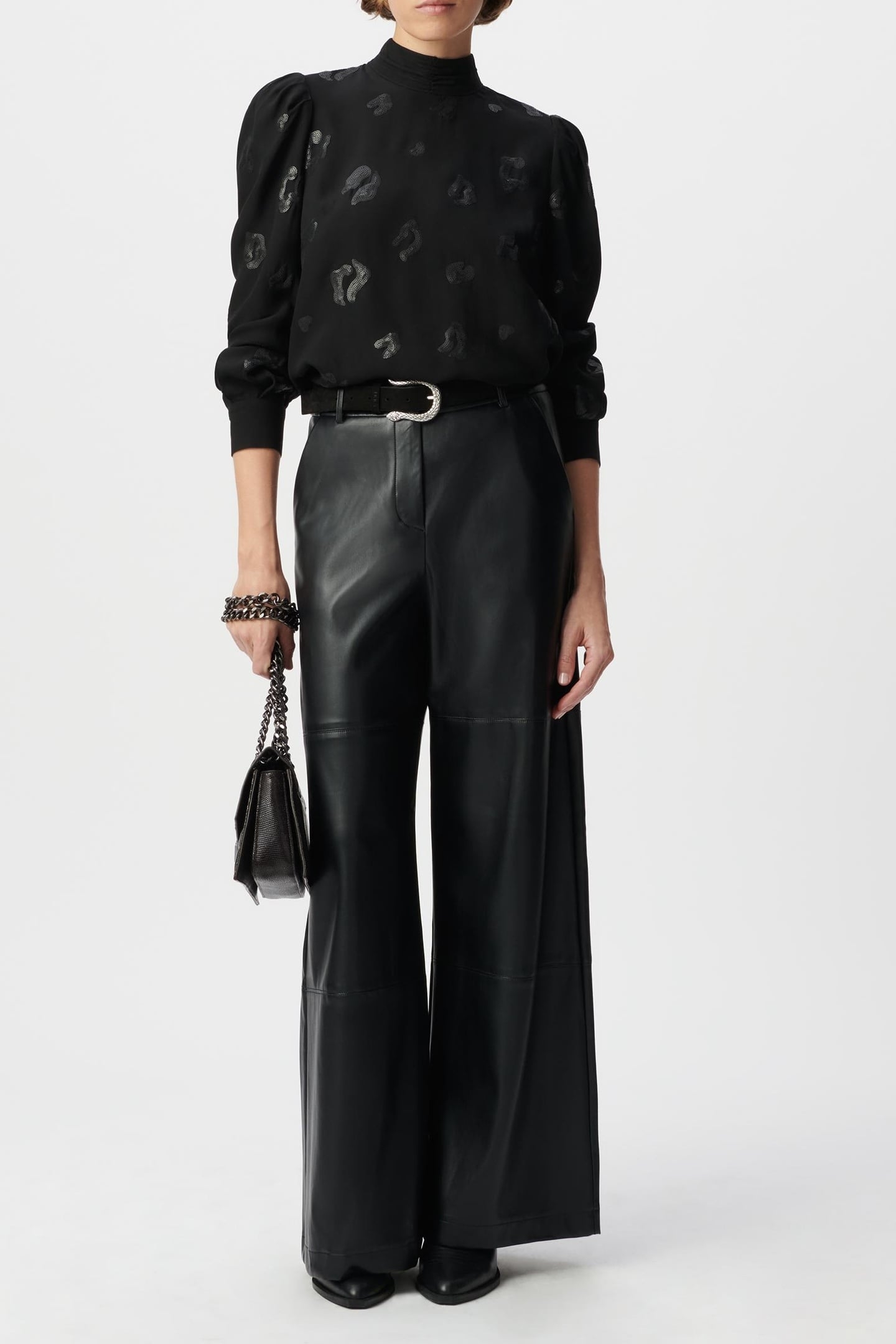 BLACK SEQUIN-EMBROIDERED LEOPARD BLOUSE 1