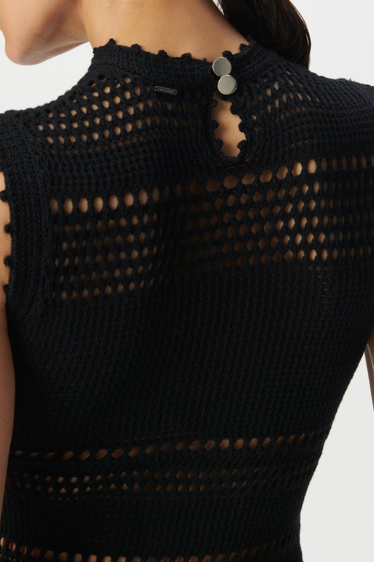 BLACK CROCHET-STYLE KNIT MIDI DRESS 6
