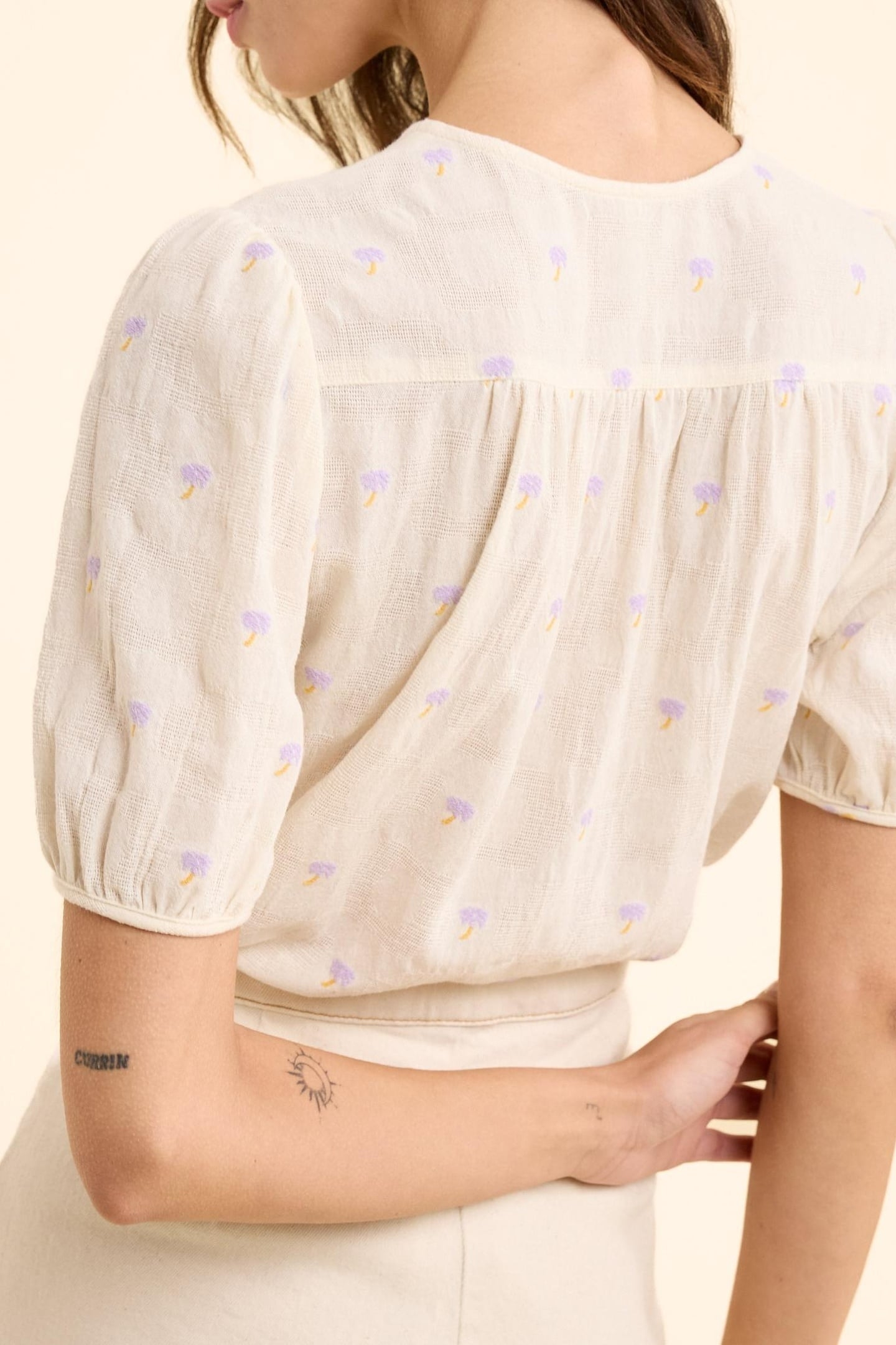 ECRU JACQUARD T-SHIRT WITH PALM TREE EMBROIDERY ECRU 3